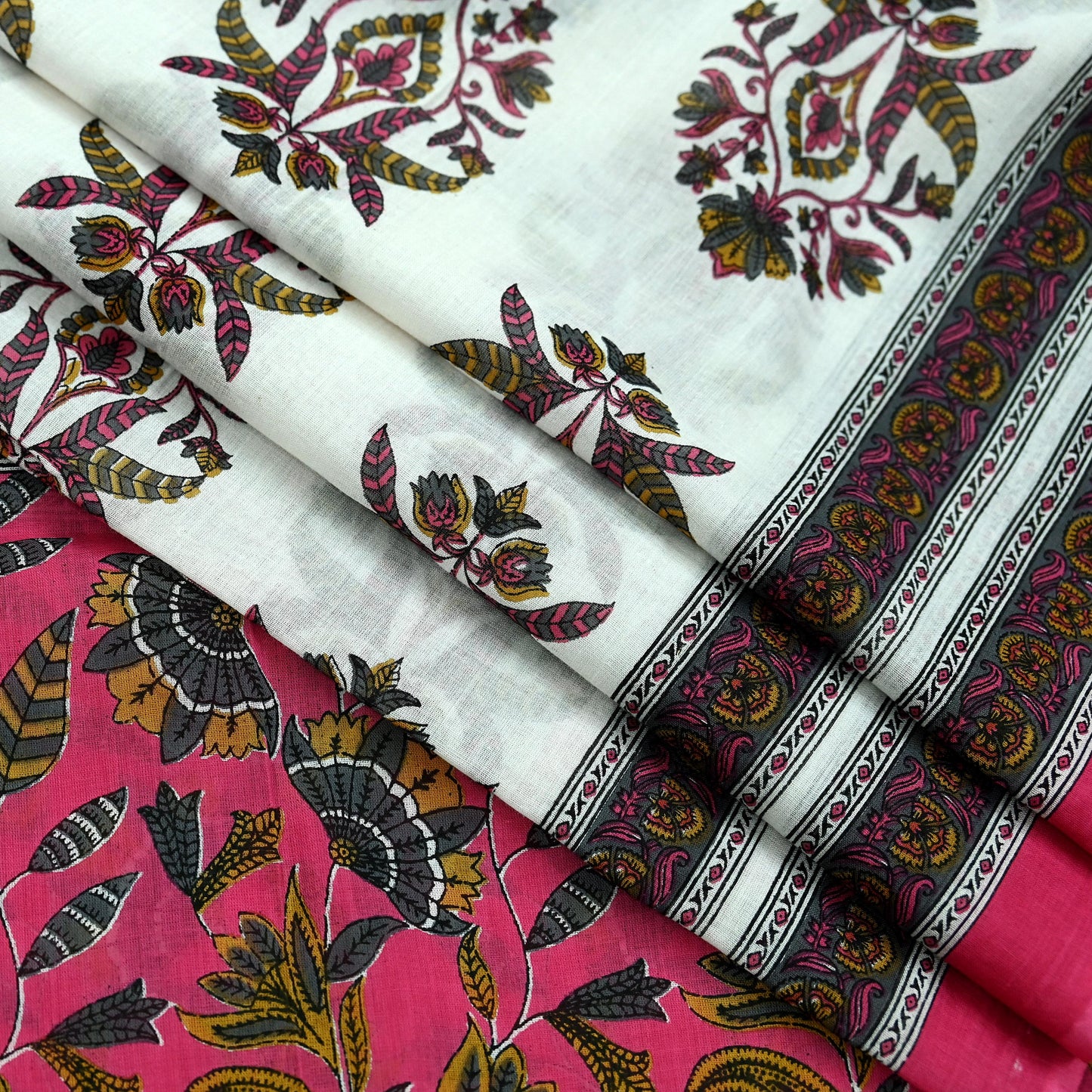 Indian Vintage Dupatta White & Pink Long Stole Block Print Pure Cotton Indian Scarves Scarf Veil Wrap Boho Soft Floral Design