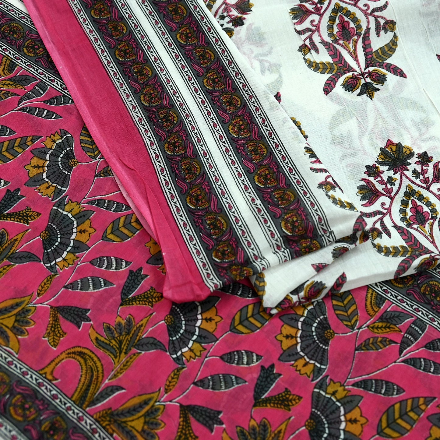 Indian Vintage Dupatta White & Pink Long Stole Block Print Pure Cotton Indian Scarves Scarf Veil Wrap Boho Soft Floral Design