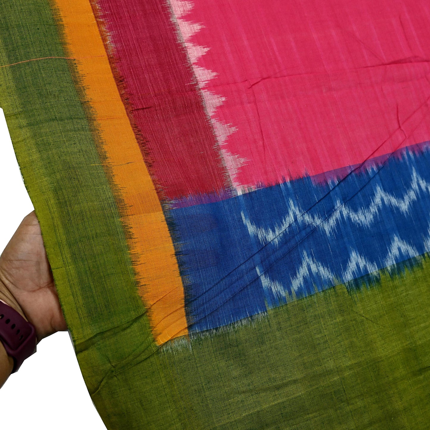 Indian Vintage Green & Pink Dupatta Long Stole Woven Pure Cotton Scarves Veil Scarf Soft Fringes Boho