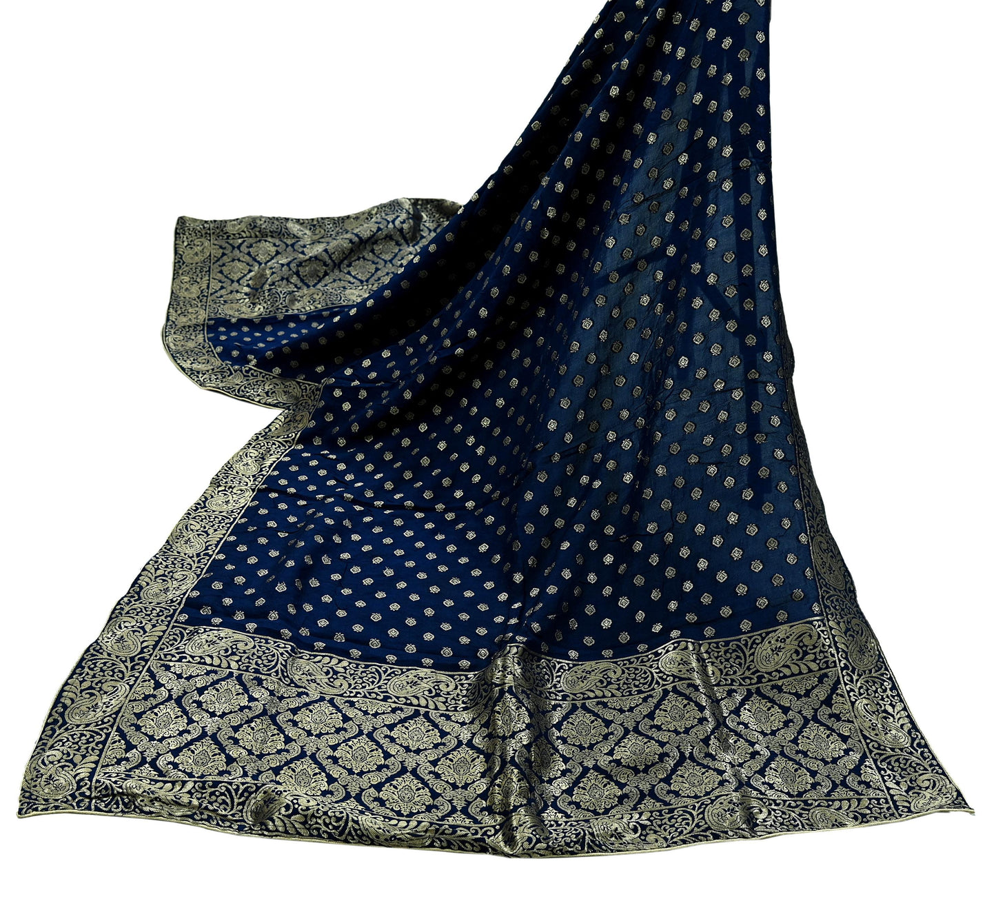 Indian Vintage Blue Dupatta Long Stole Artificial Silk Woven Brocade Scarves Veil Scarf Wrap Hippie Boho Soft Floral