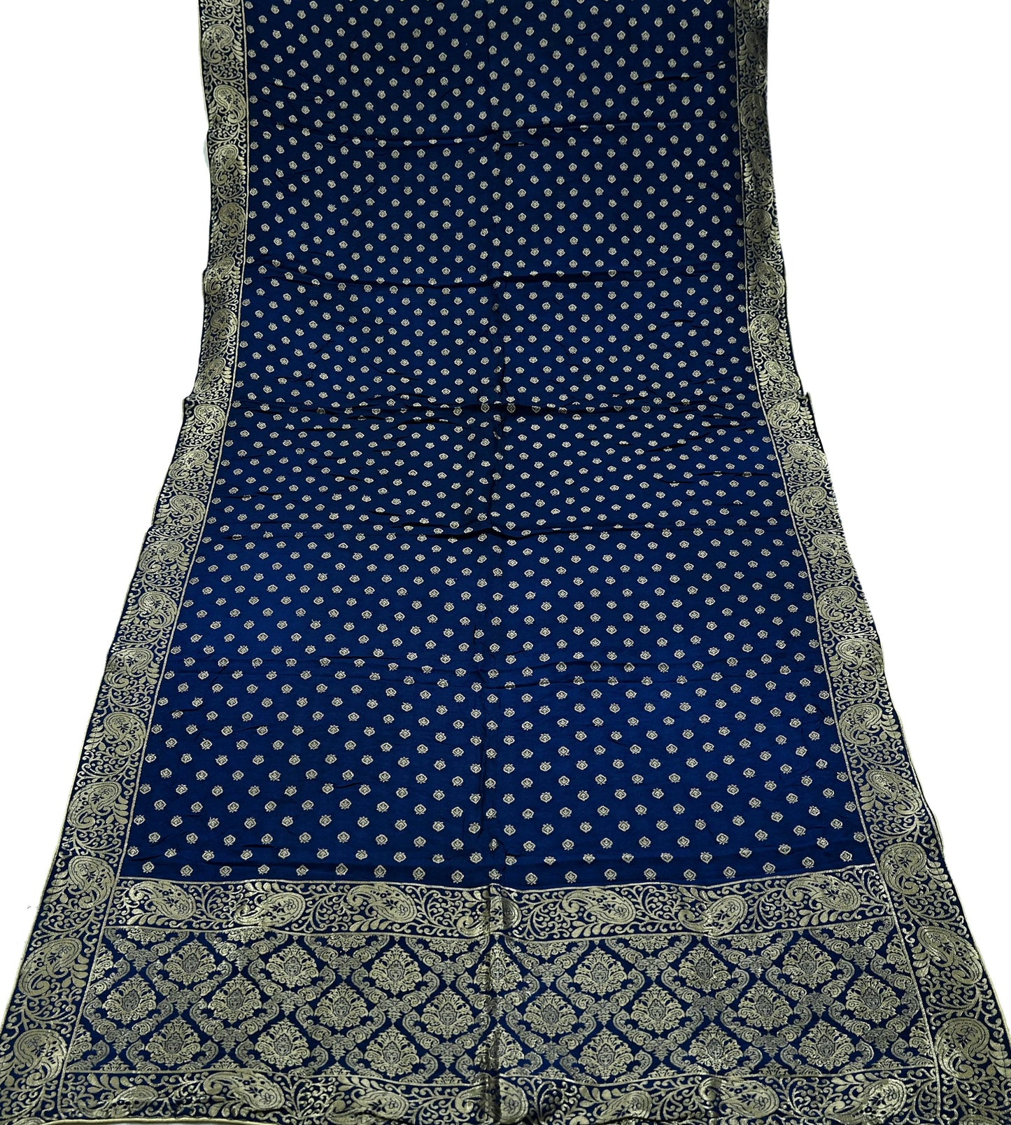 Indian Vintage Blue Dupatta Long Stole Artificial Silk Woven Brocade Scarves Veil Scarf Wrap Hippie Boho Soft Floral