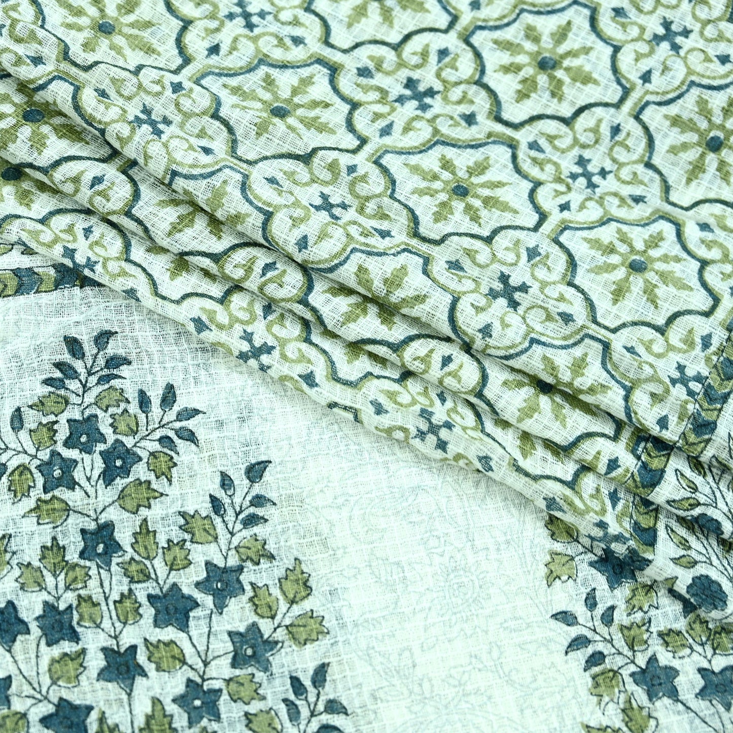 Indian Vintage Dupatta White & Gray Long Stole Block Print Pure Cotton Scarves Scarf Veil Wrap Boho Soft Floral Design