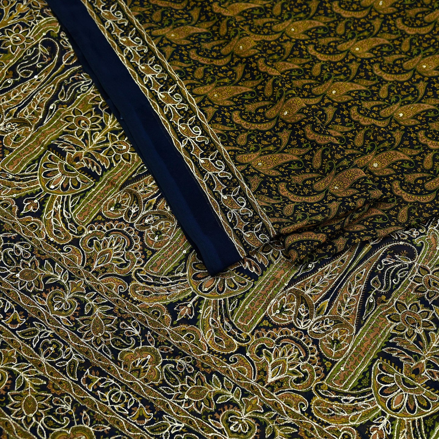 Indian Vintage Deep Blue Saree Georgette Hand Embroidered Sari Craft Fabric 5Yd Sewing Soft Ethnic Dress making Crafting Quilting Zari