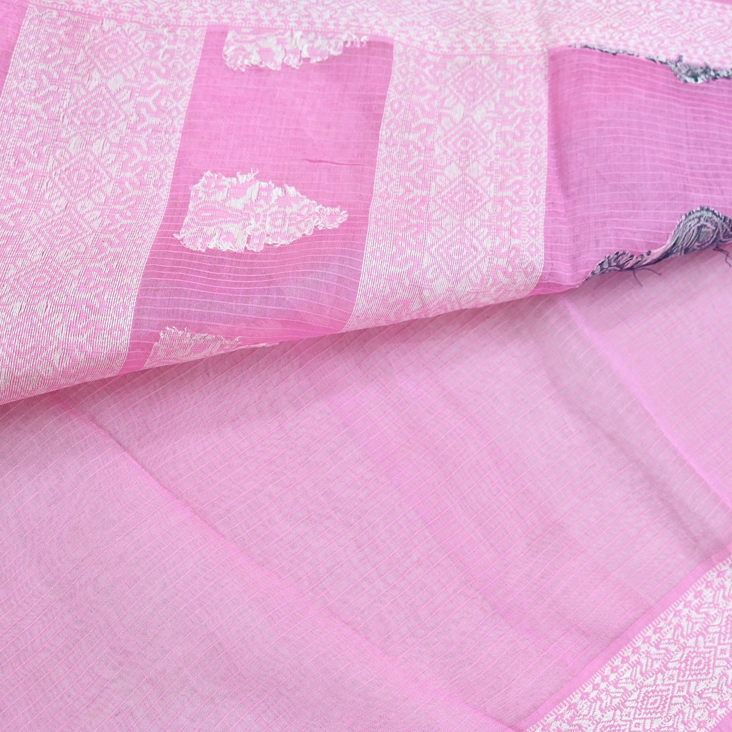 Indian Vintage Sari Baby Pink Pure Cotton Hand Woven Sarees Craft Fabric 5yd Ethnic Crafting Quilting Dress Making Quilting Upcycle