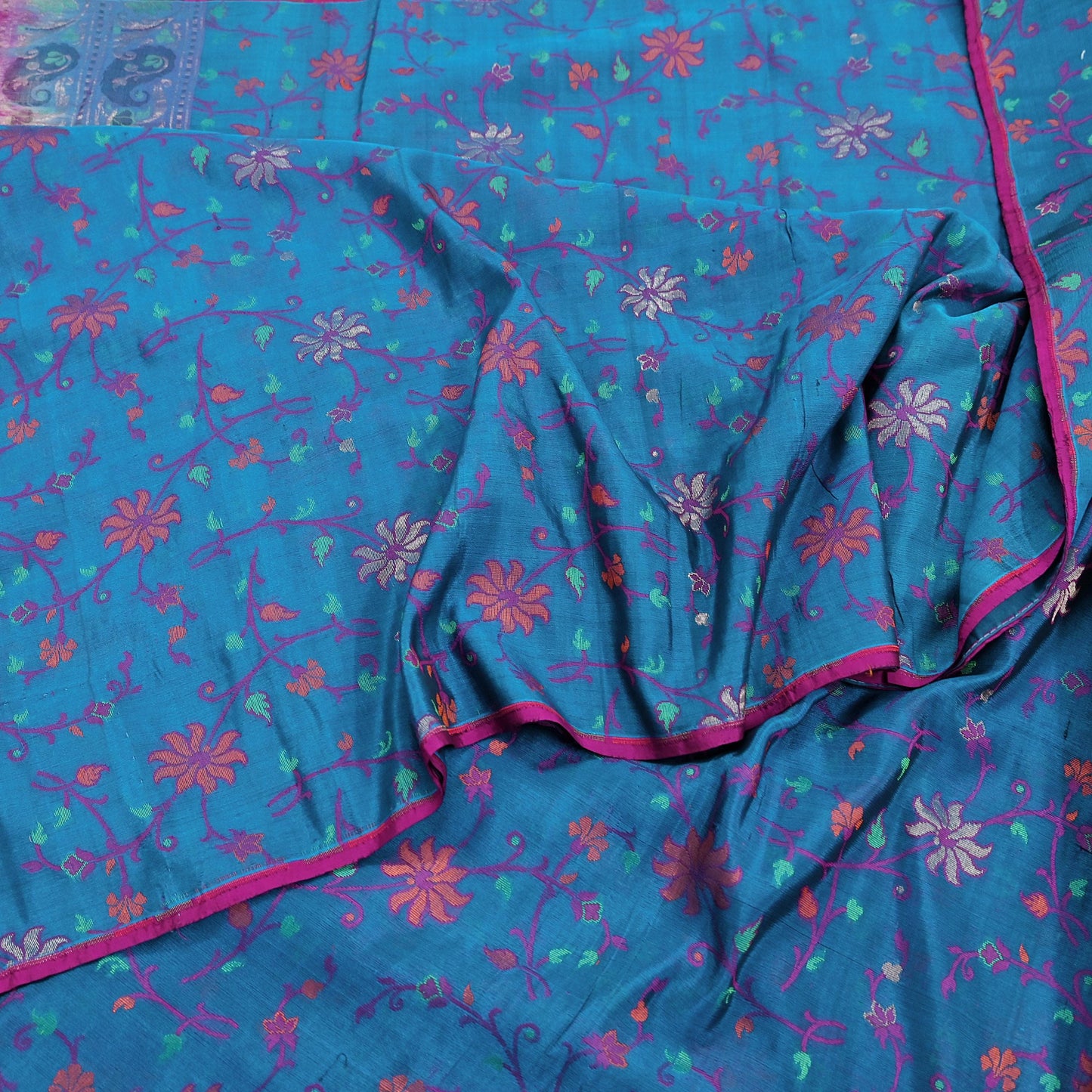 Indian Vintage Sari Pink & Blue 100% Pure Silk Hand Woven Sarees Craft Fabric 5Yd Ethnic Sewing Dress making Crafting Quilting Upcycle