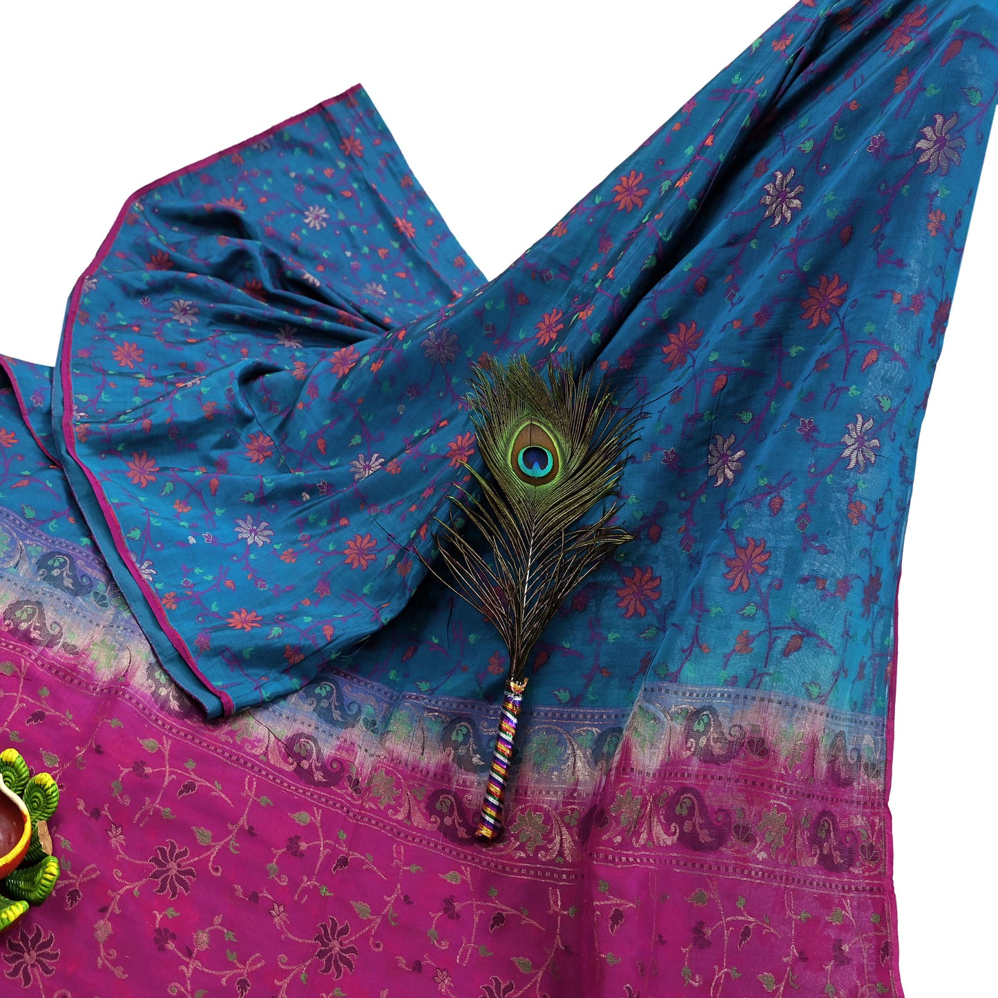 Indian Vintage Sari Pink & Blue 100% Pure Silk Hand Woven Sarees Craft Fabric 5Yd Ethnic Sewing Dress making Crafting Quilting Upcycle
