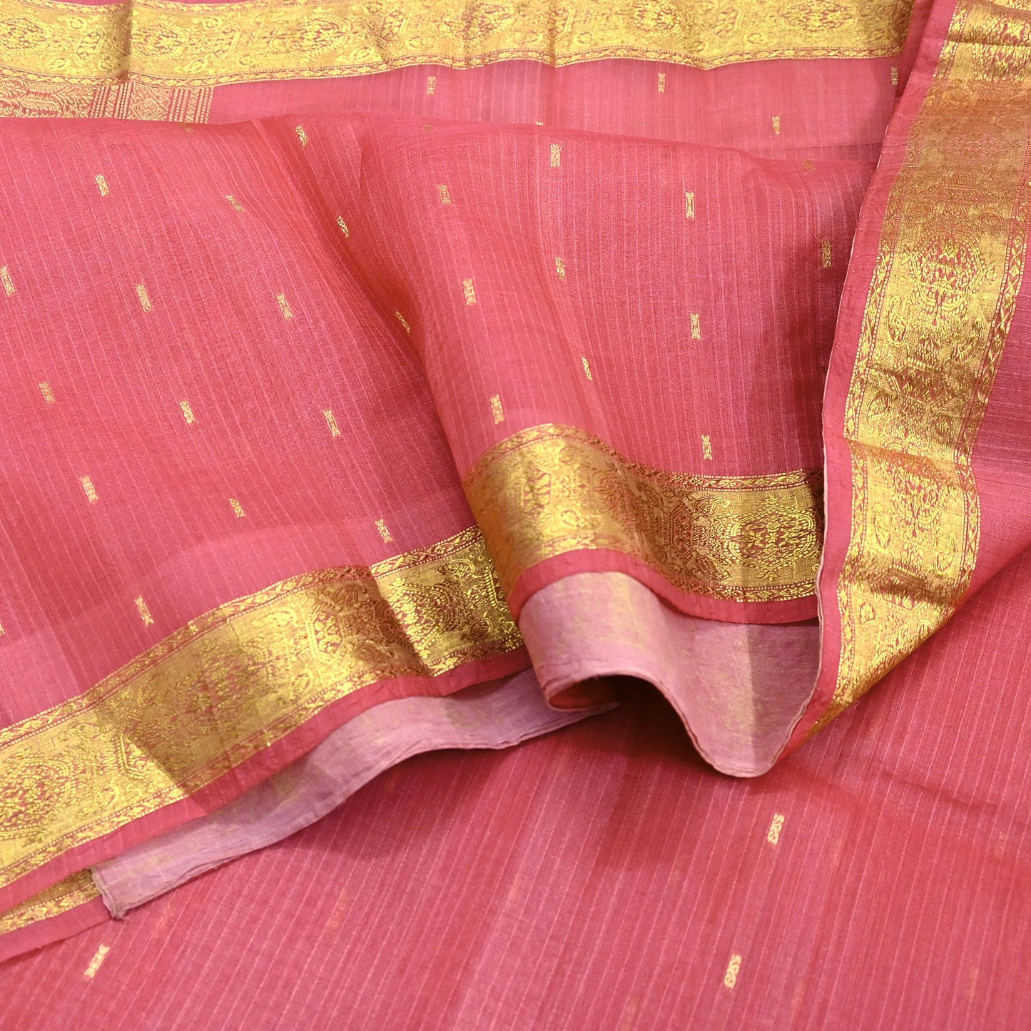 Indian Vintage Sari Pink Pure chanderi Silk Hand Woven Sarees Craft Fabric 5Yd Floral Soft Golden Zari Bollywood Sarees Crafting Upcycle
