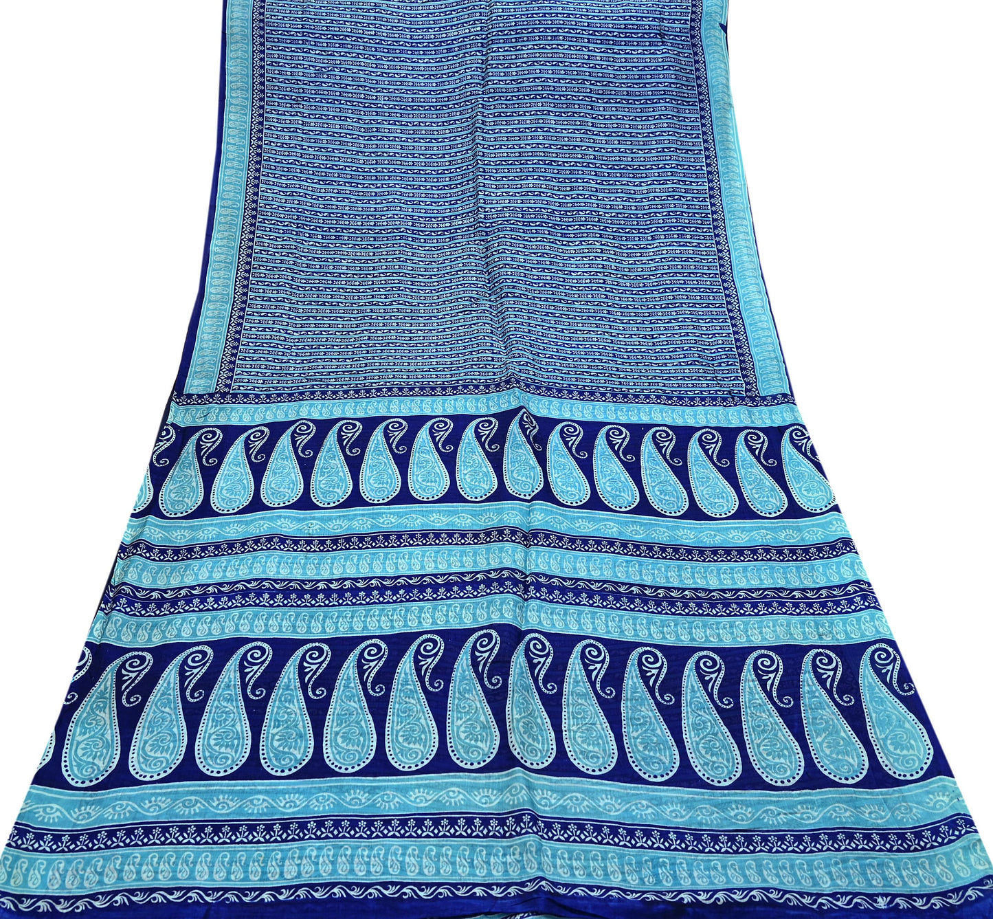 Indian Vintage Saree Blue Pure Silk Printed Sari 5yd Craft Fabric Sewing Floral Soft Wrap Sarong Quilting Used Dress making Quilting Upcycle
