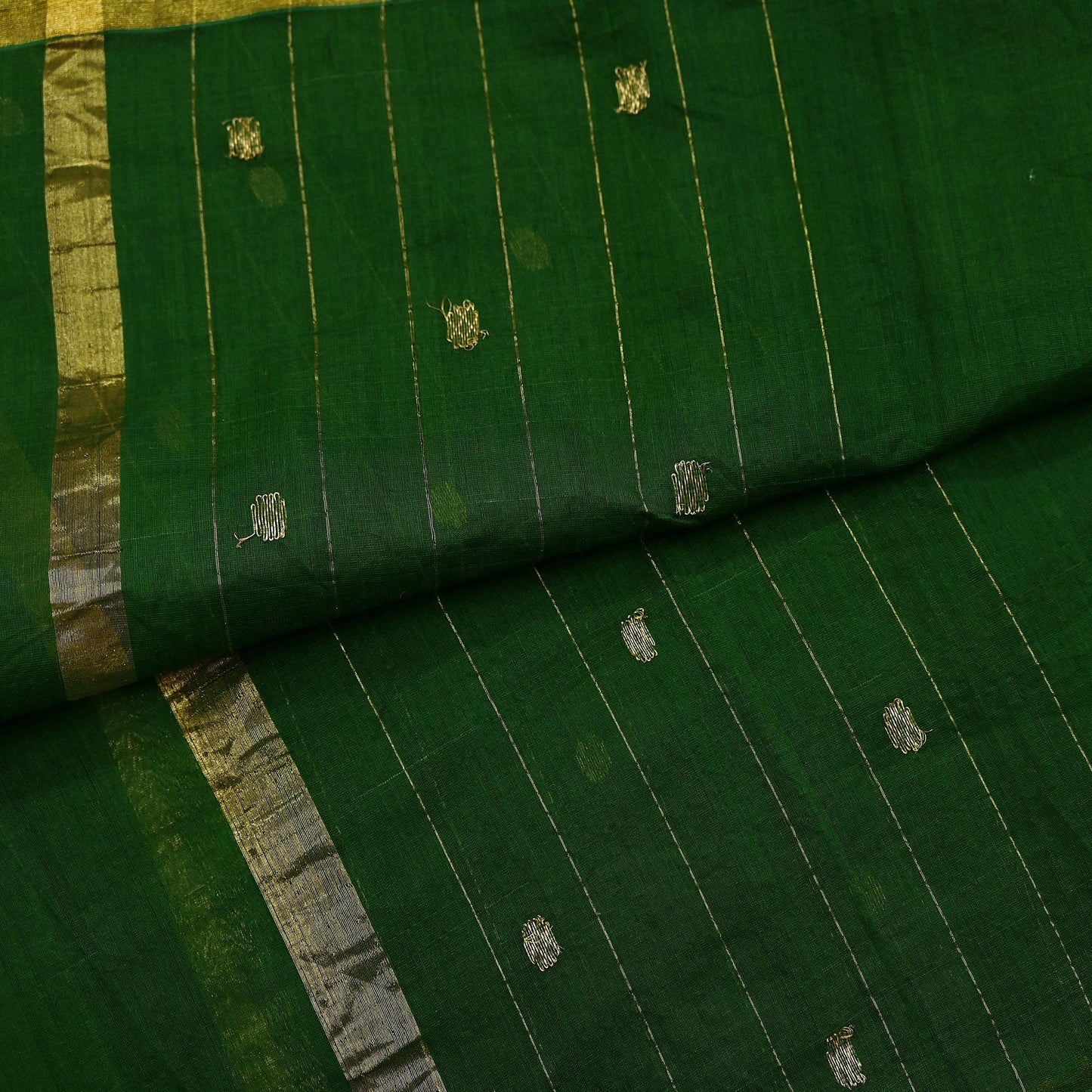 Indian Vintage Dupatta Green Long Stole Printed Woven Pure Chanderi Cotton Scarves Veil Golden Zari Soft Stripes Design
