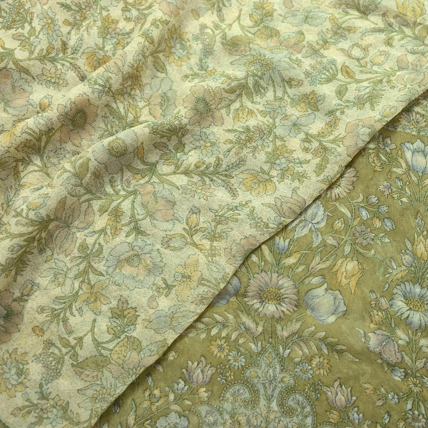 Indian Vintage Dupatta Green & Ivory Long Stole printed stole Pure Georgette Silk Scarves Veil Wrap Soft