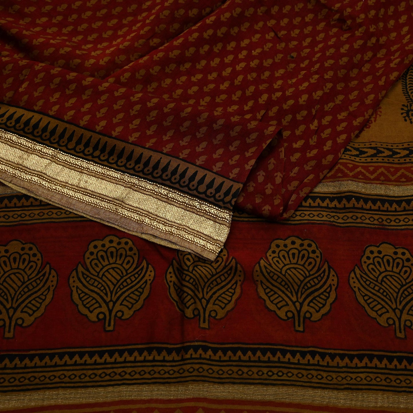 Indian Vintage Maroon Dupatta Long Stole Block Print Pure Chanderi Silk Scarves Veil Floral Design Upcycle Party wear hijab Zari Border