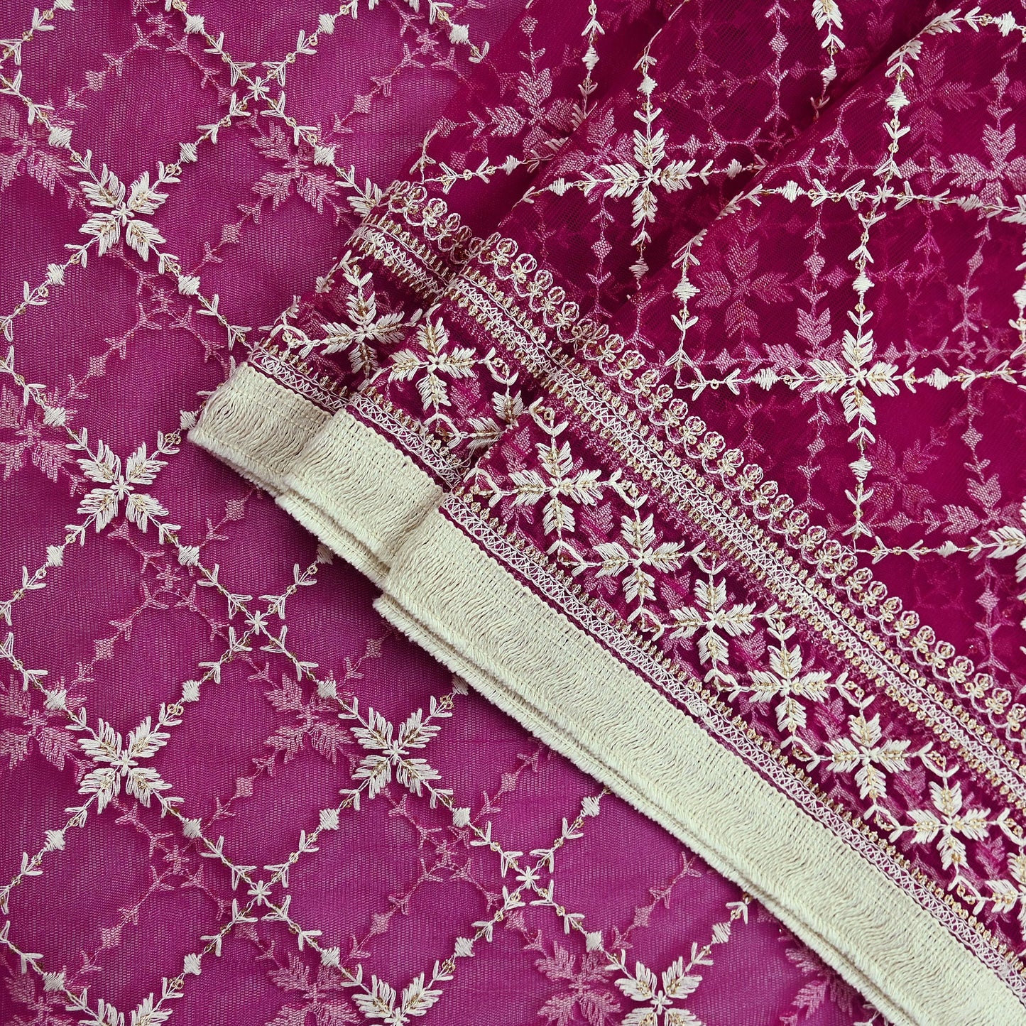 Indian Vintage Rani Pink Dupatta Long Stole Net Mess Hand Embroidered Scarves Veil Hijab Sequins Wedding stole veil hijab
