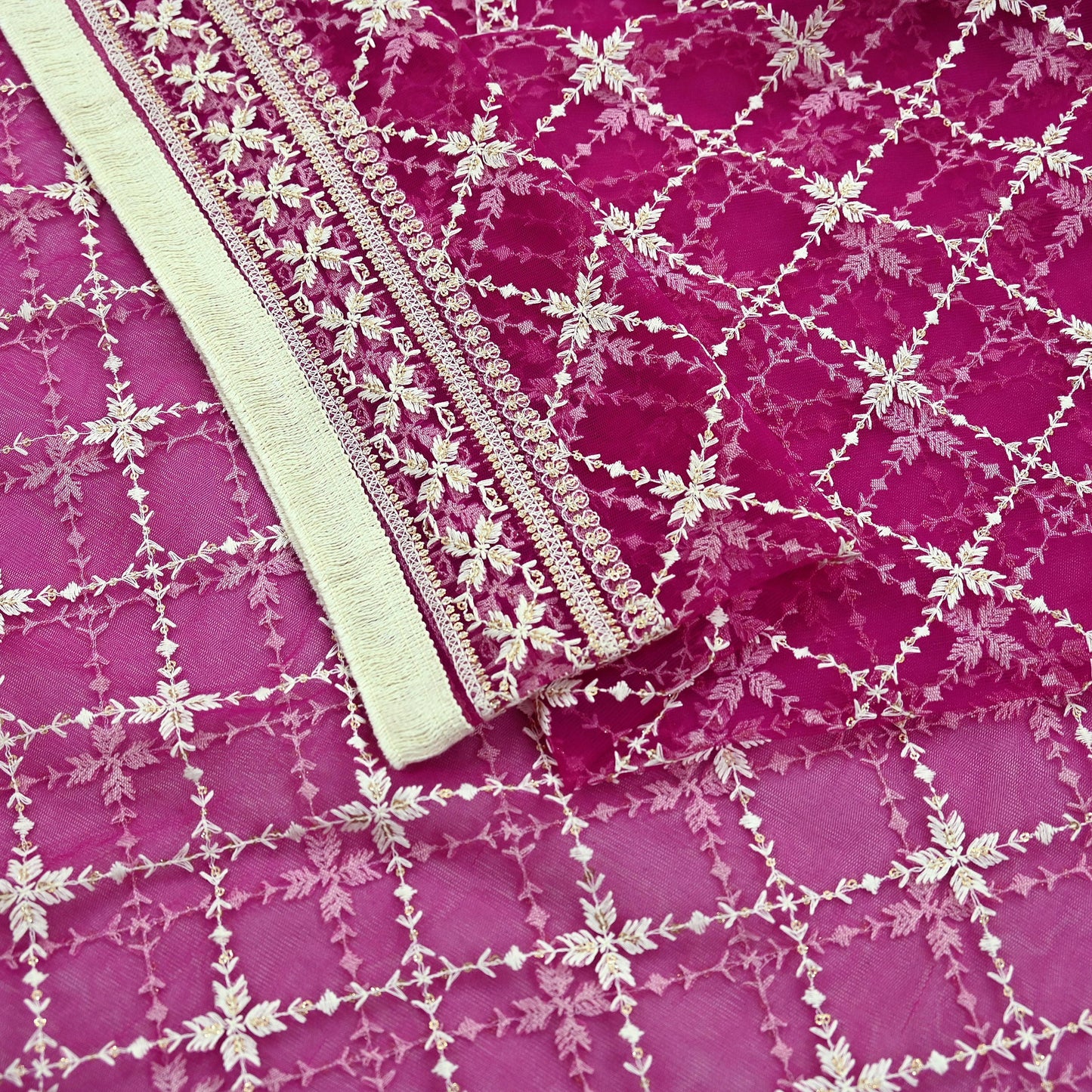 Indian Vintage Rani Pink Dupatta Long Stole Net Mess Hand Embroidered Scarves Veil Hijab Sequins Wedding stole veil hijab