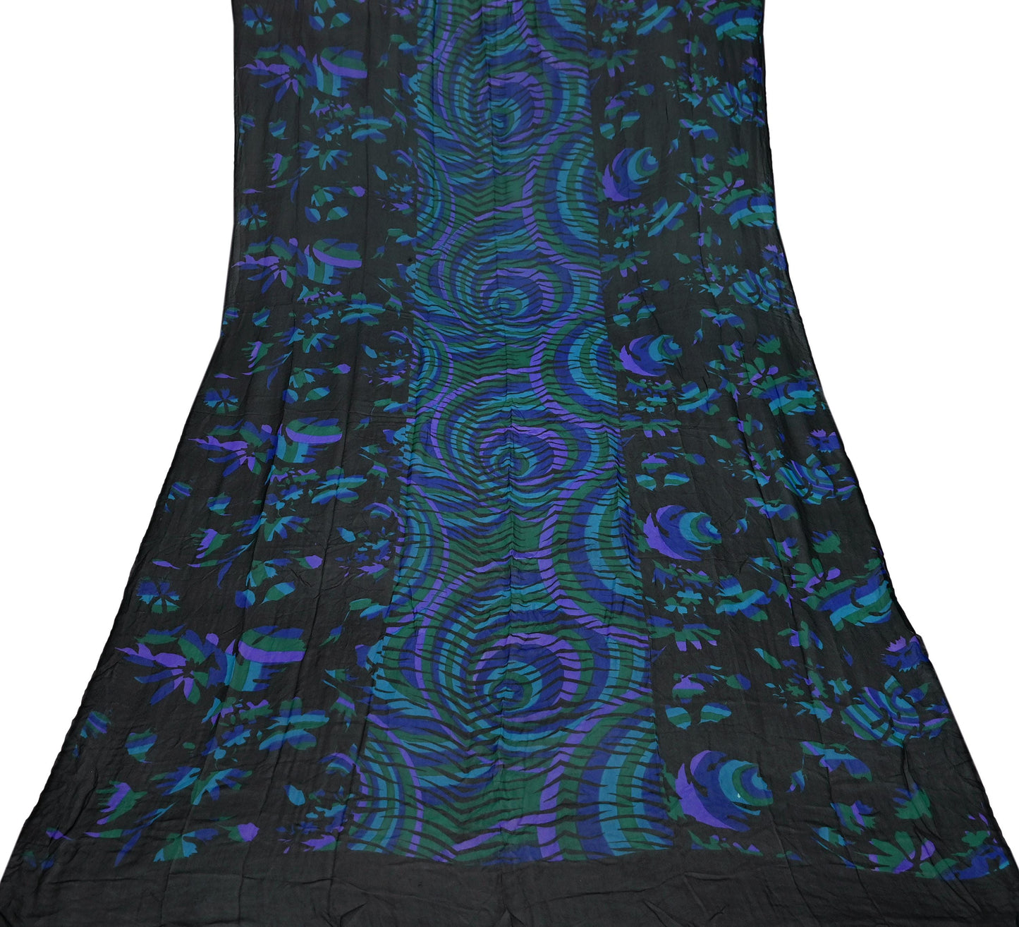 Indian Vintage Dupatta Black Long Stole Hand Beaded Printed Pure Georgette Silk Scarves Veil Wrap Soft Floral