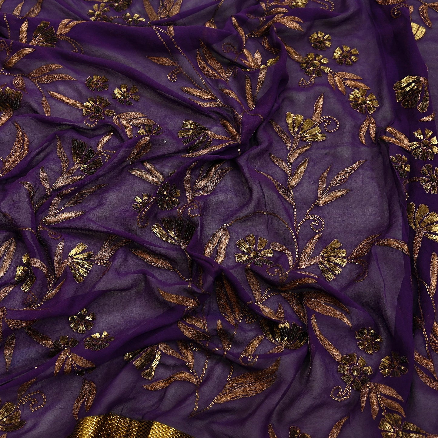 Indian Vintage Heavy Purple Dupatta Pure Georgette Silk Long Stole Hand Embroidered Gota Patti Scarf Zari