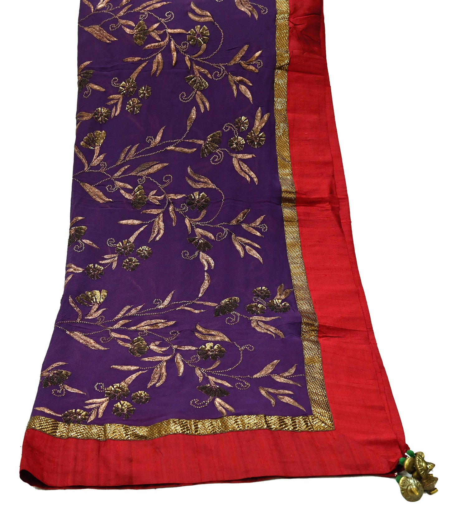 Indian Vintage Heavy Purple Dupatta Pure Georgette Silk Long Stole Hand Embroidered Gota Patti Scarf Zari
