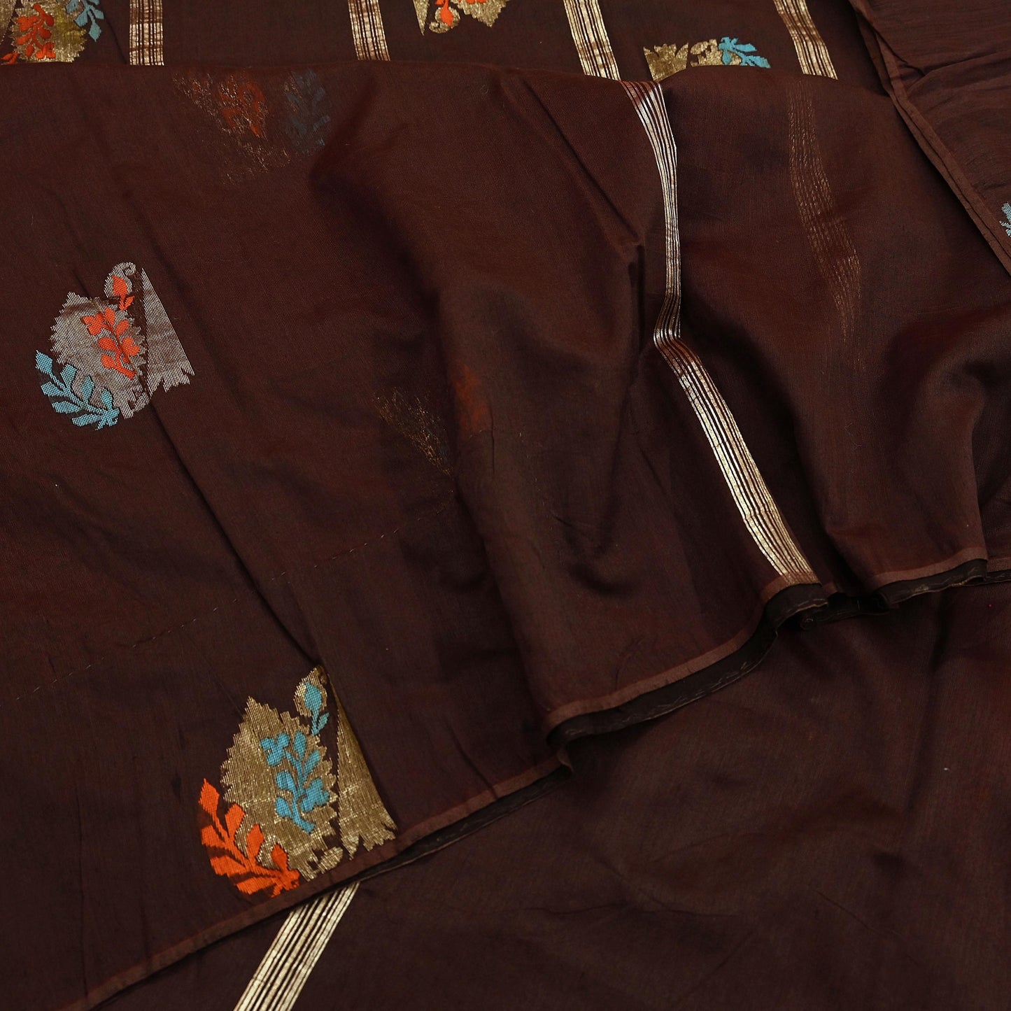 Indian Vintage Sari Brown Pure Silk Hand Woven Sarees Craft Fabric 5Yd Sewing Ethnic Floral Dress making For Crafting Quilting Upcycle