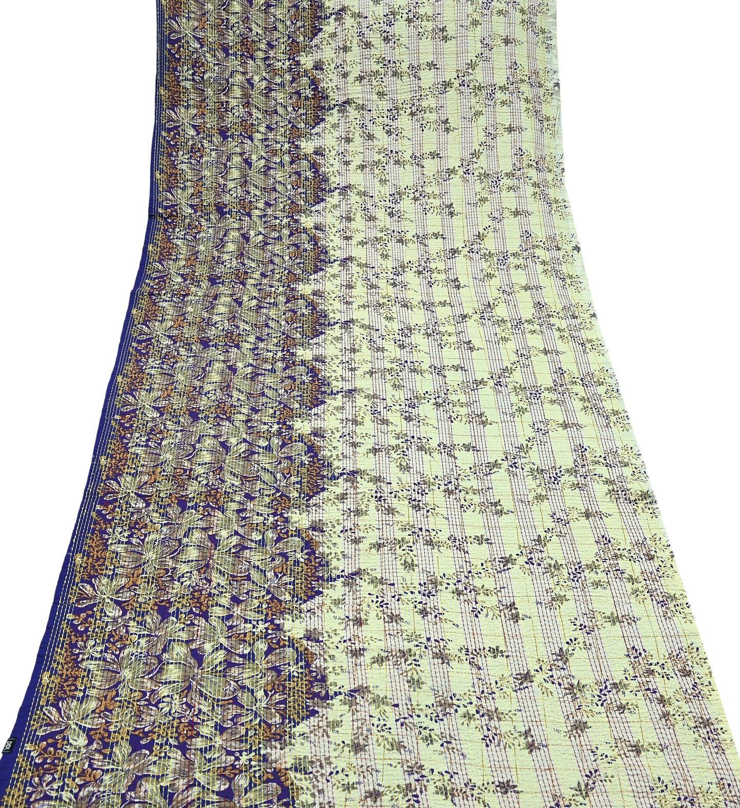 Indian Vintage Dupatta Purple & Ivory Long Stole Pure Cotton Printed Hand Embroidered Kantha Scarves Veil Scarf Wrap For Women's