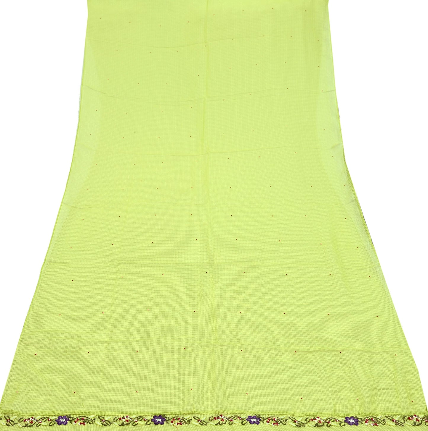 Indian Vintage Dupatta Lemon Green Pure silk Long Stole Hand Embroidered Scarves Floral Design Stole Veil Wrap