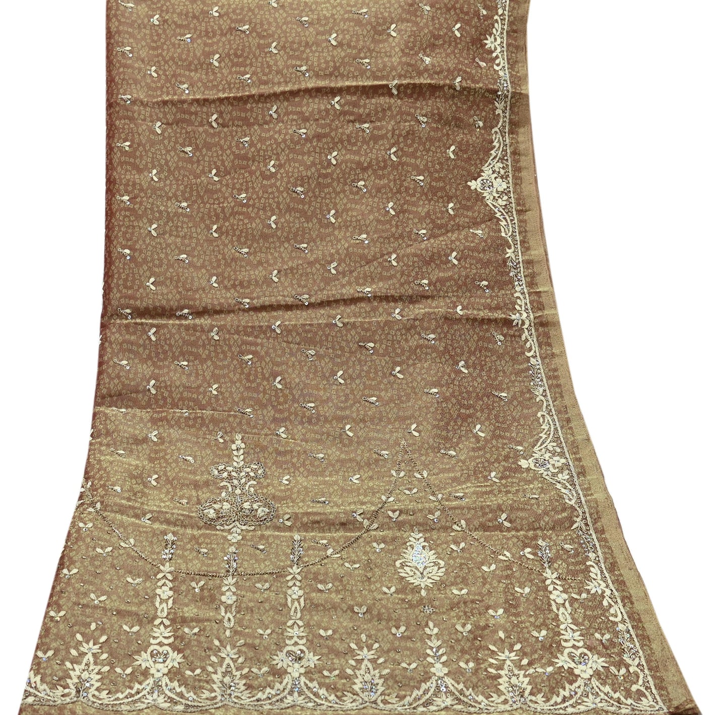 Indian Vintage Heavy Bridal Dupatta Golden Maroon Pure Tissue Silk Long Stole Hand Embroidered Scarves Zari Zardozi/Dabka Wedding Hijab