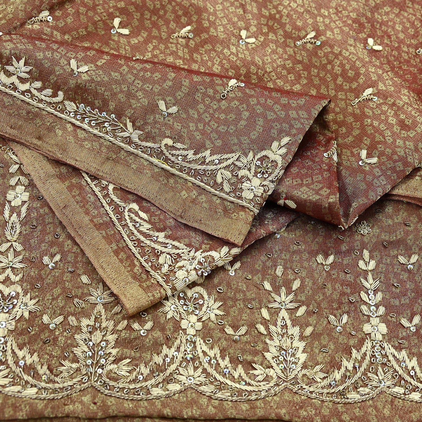 Indian Vintage Heavy Bridal Dupatta Golden Maroon Pure Tissue Silk Long Stole Hand Embroidered Scarves Zari Zardozi/Dabka Wedding Hijab