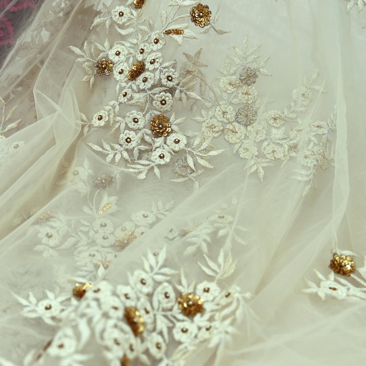 Indian Pre-owned Saree White Mesh/Net Hand Embroidered Sabyasachi Designer Sari 5Yd Soft Ethnic Bollywood Party saree