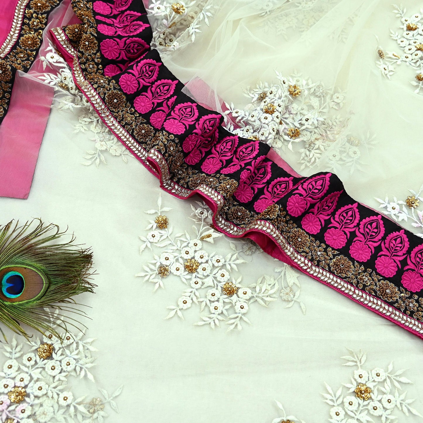 Indian Pre-owned Saree White Mesh/Net Hand Embroidered Sabyasachi Designer Sari 5Yd Soft Ethnic Bollywood Party saree