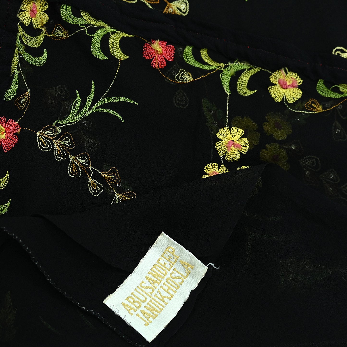 Indian Pre-owned Heavy Sari Black Pure Georgette Silk Hand Embroidered Sarees Designer Abu Jani 6Yd Sewing Ethnic Bollywood Designer Sarees