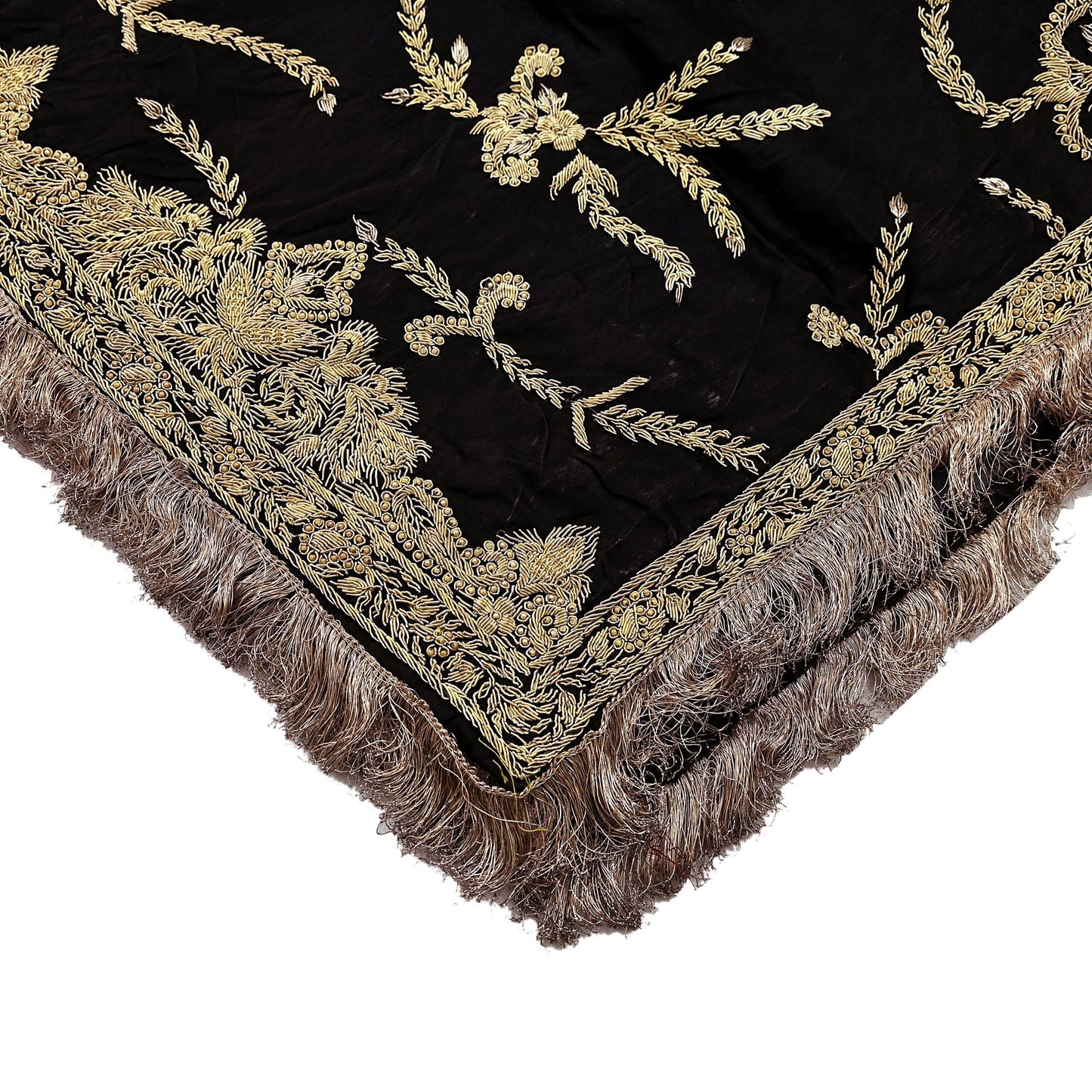 Indian Vintage Heavy Wedding Black Dupatta Pure Satin Silk Long Stole Hand Embroidered Scarves Golden Zardozi Veil Hijab Bridal Dupatta