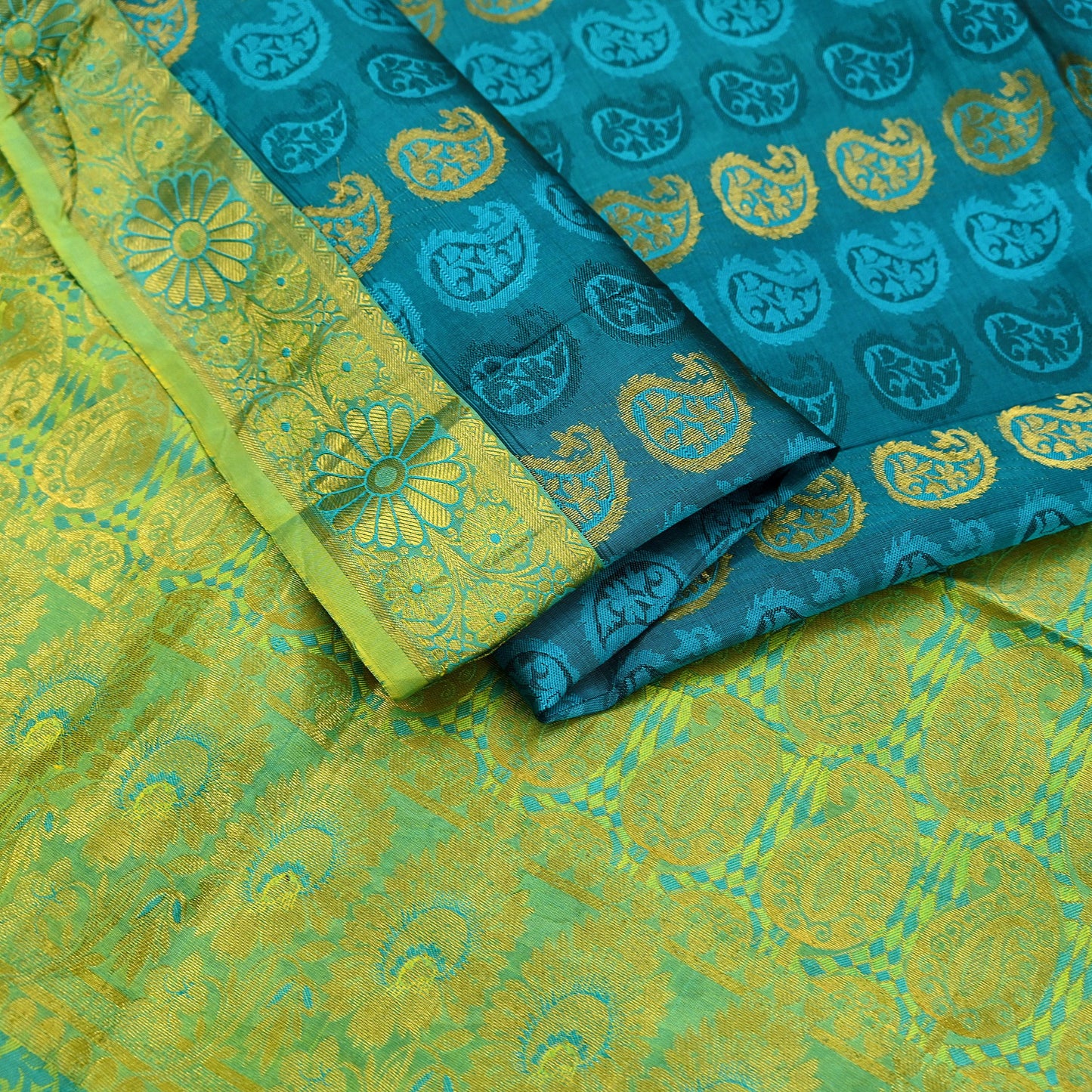 Indian Vintage Heavy Green Kanjivaram Saree 100% Pure Silk Sari Zari 6Yd Craft Fabric Floral Crafting Dress making Crafting Quilting