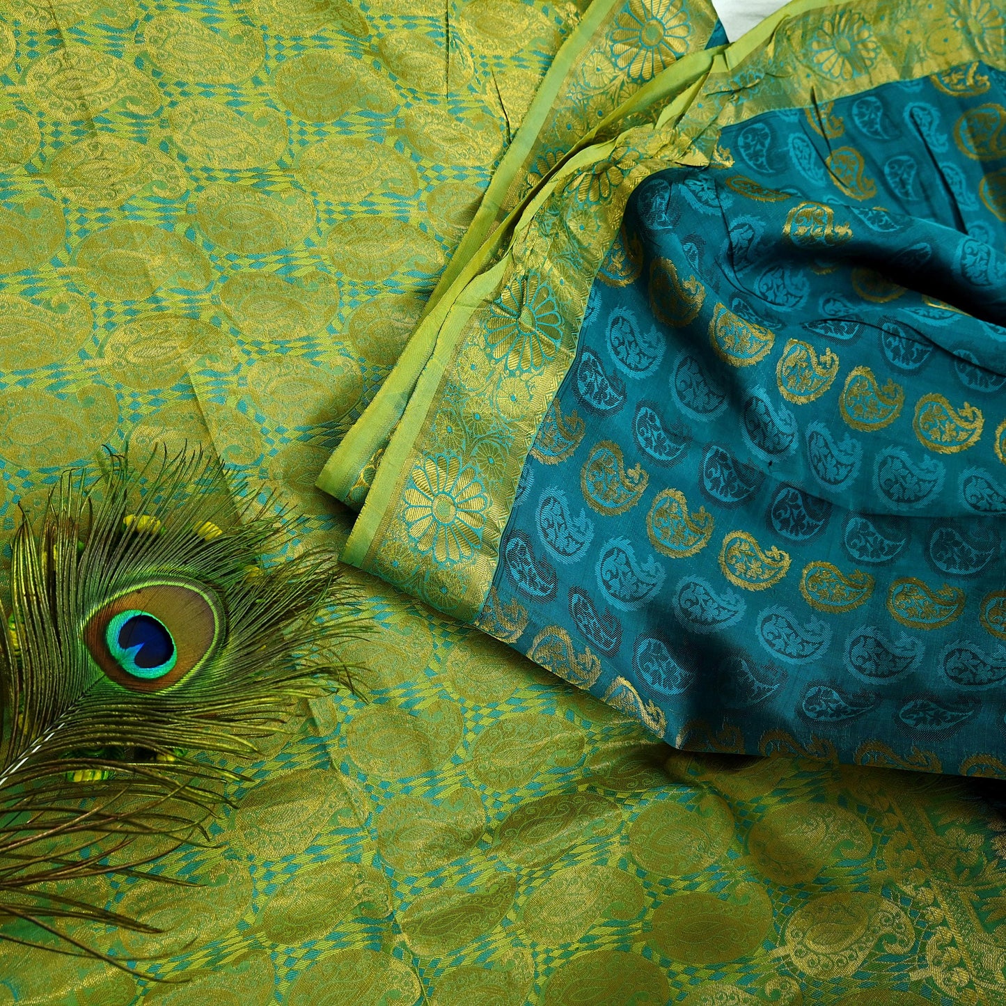 Indian Vintage Heavy Green Kanjivaram Saree 100% Pure Silk Sari Zari 6Yd Craft Fabric Floral Crafting Dress making Crafting Quilting