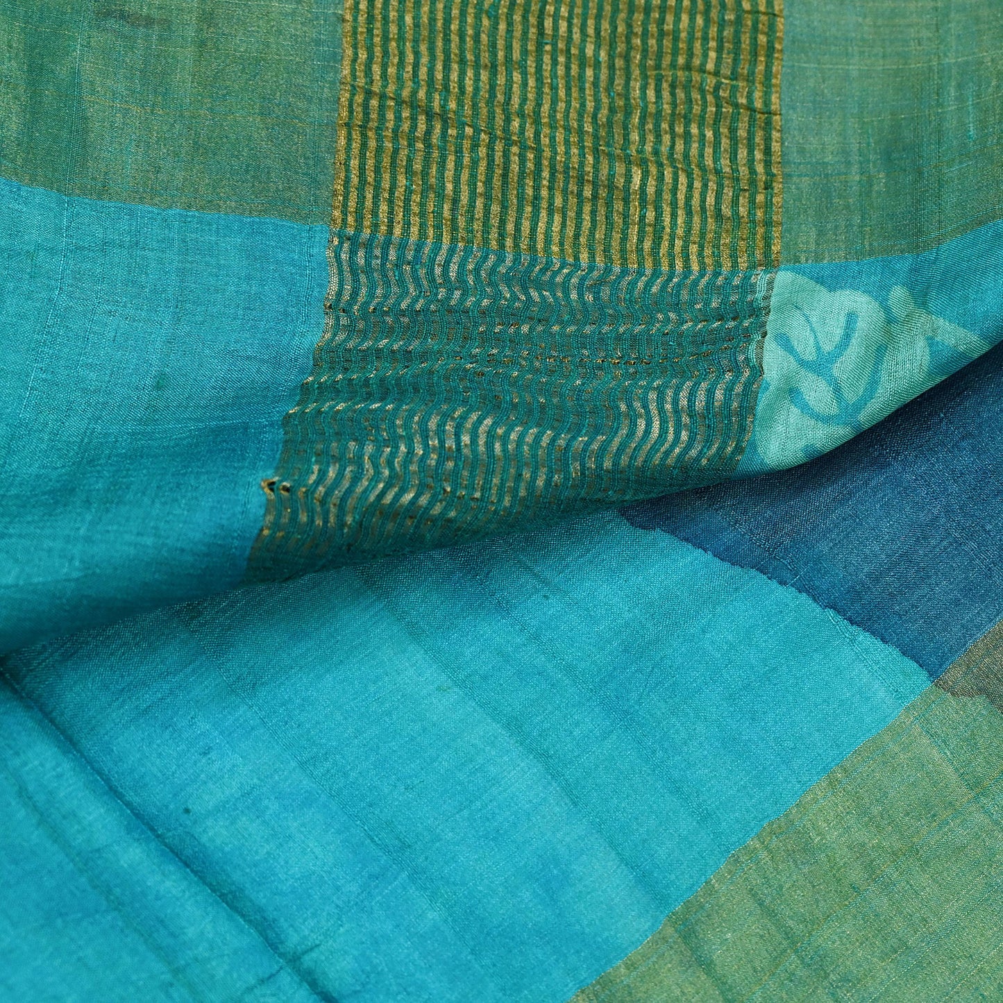 Indian Vintage Blue Saree Pure Khadi Silk Handloom Woven Zari Sari Craft Fabric 5yd Ethnic Wear Border Dress making Upcycle Fringes