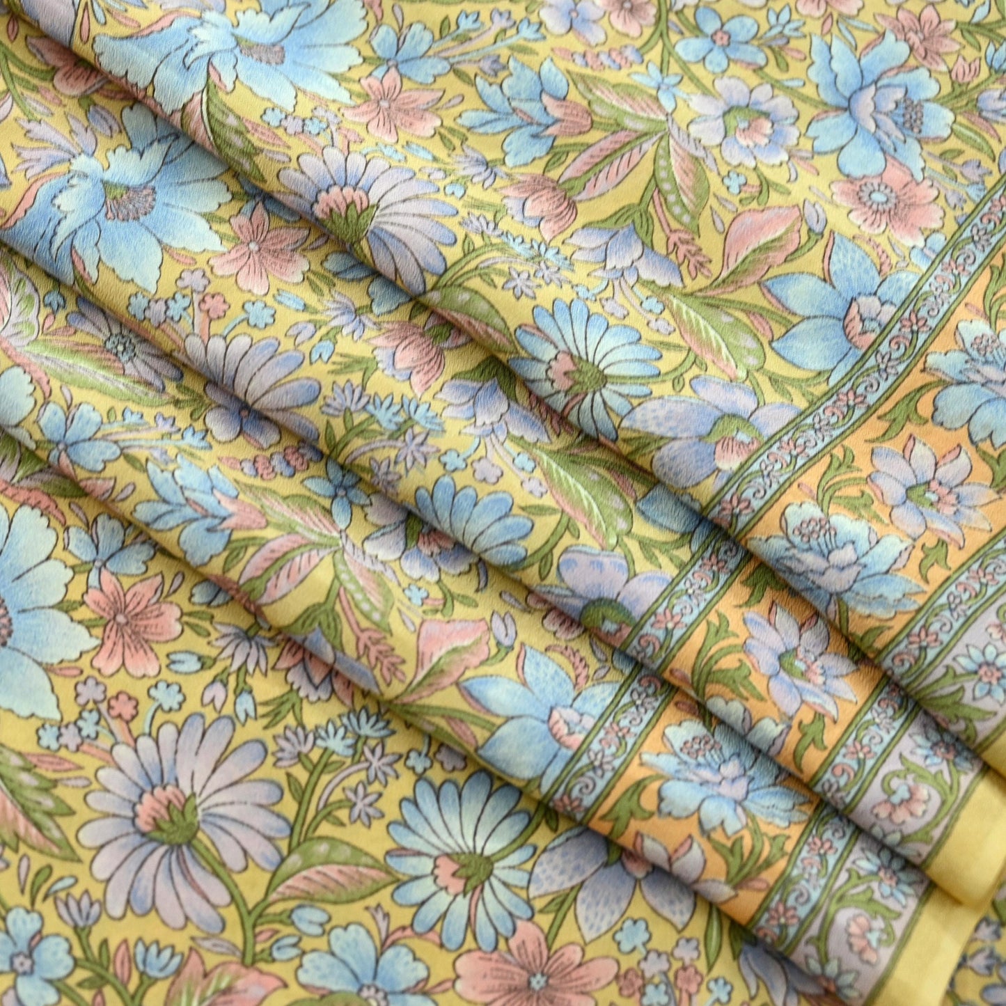 Indian Vintage Sari Beige Pure Crepe Silk Printed Sarees 5yd Sewing Floral Soft Craft Fabric Wrap Dress making Upcycle Crafting Upcycle