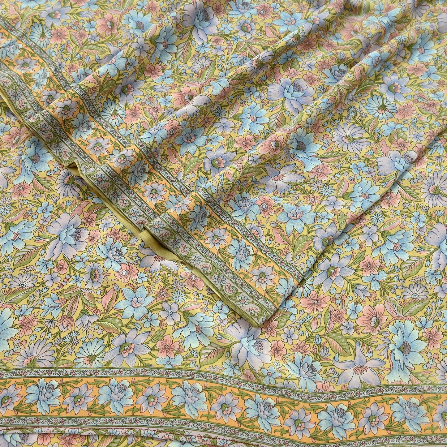 Indian Vintage Sari Beige Pure Crepe Silk Printed Sarees 5yd Sewing Floral Soft Craft Fabric Wrap Dress making Upcycle Crafting Upcycle