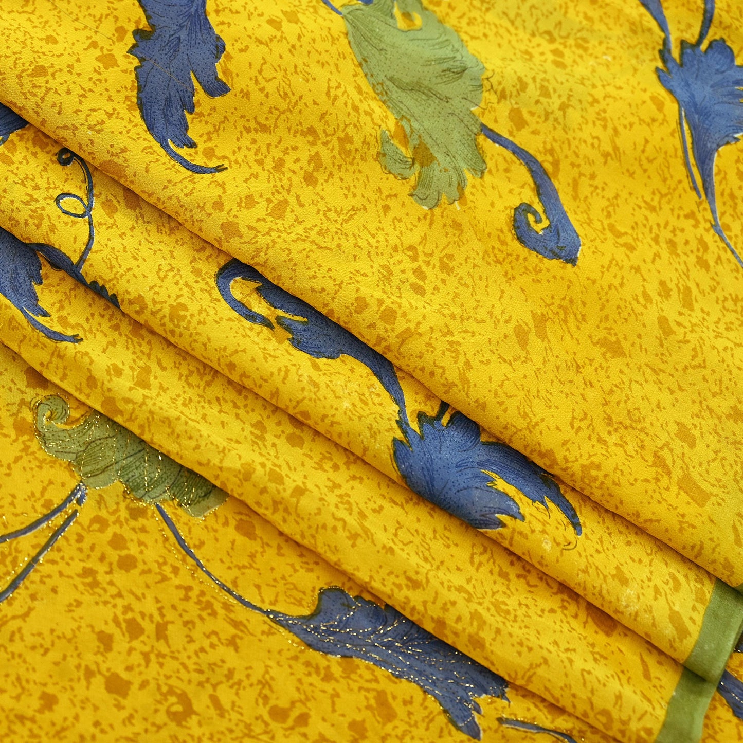 Indian Vintage Yellow Saree Pure Georgette Silk Hand Embroidered Printed Sari Craft Fabric Sewing 5Yd Soft Light Dress Making Floral