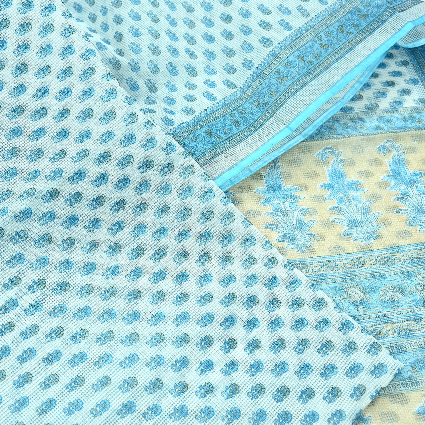 Indian Vintage Sari White & Blue Printed 100% Pure Cotton Sarees Craft Fabric 5Yd Sewing Sarong Wrap Boho Floral Quilting Crafting