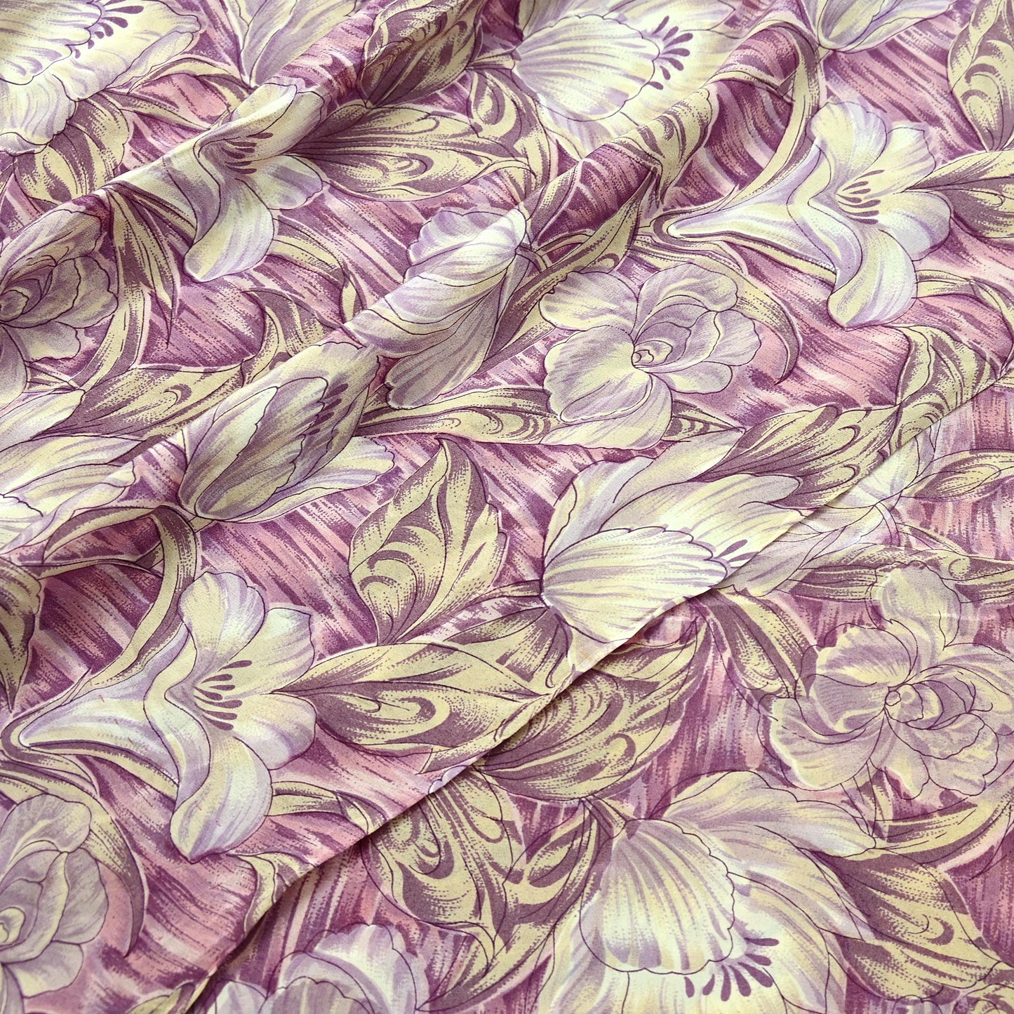 Indian Vintage Beige & Purple Saree Pure Crepe Silk Printed Sari Craft Fabric 5yd Sewing Floral Soft Dress making For Crafting Quilting