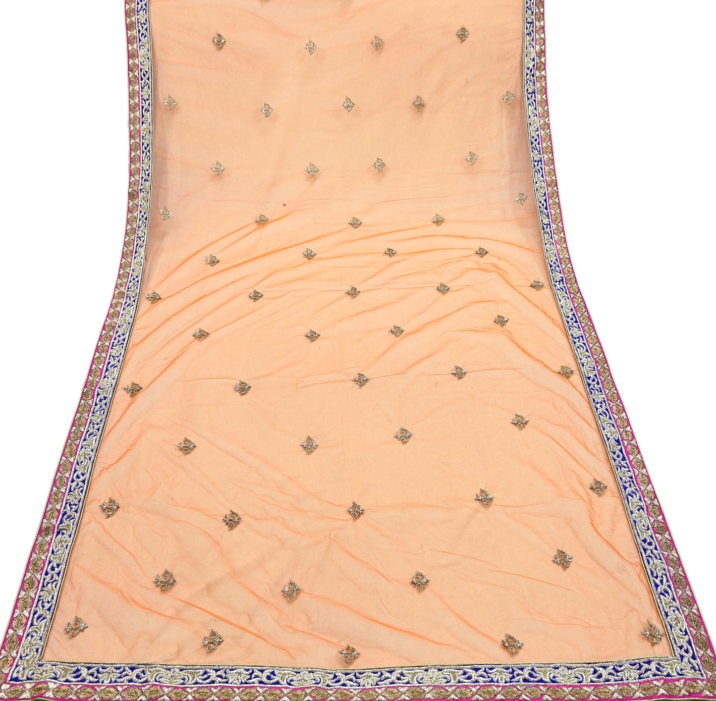 Indian Pre-owned Heavy Wedding Dupatta Orange Net Long Stole Hand Embroidered By Designer Sabyasachi Scarves Zardozi Bridal Veil