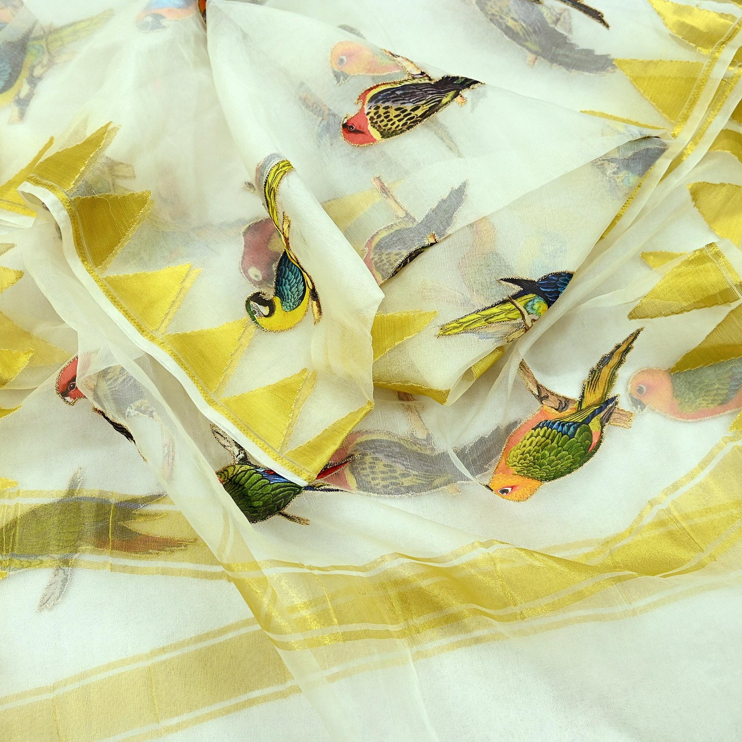 Indian Vintage Dupatta White Long Stole Organza Embroidered Scarves Veil Soft Design Fringes Scarves Scarf Parrot