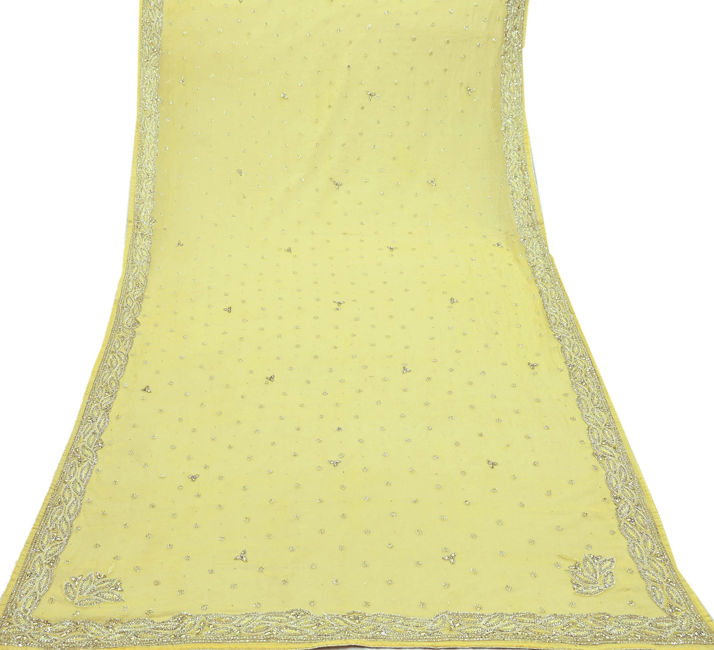 Indian Women Vintage Yellow Dupatta Pure Chiffon silk Long Stole Hand Embroidered Hijab Scarves Veil Wrap soft Zari