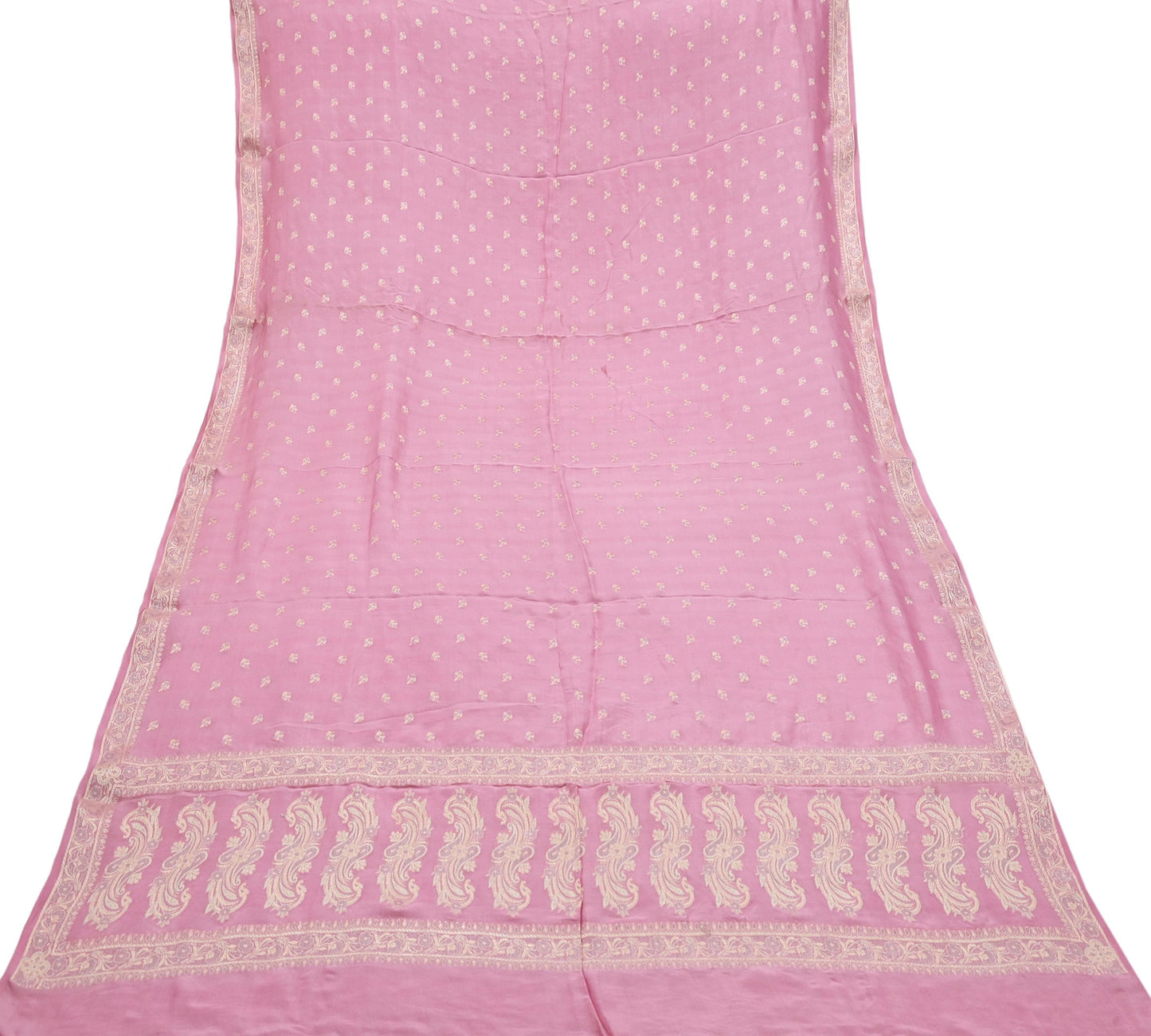 Indian Vintage Pink Dupatta Long Stole Pure Silk Hand Woven Scarves Veil Scarf Wrap Floral Zari Border