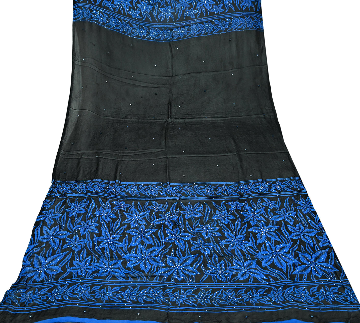 Indian Vintage Black Dupatta Long Stole Blend Georgette Hand Embroidered Printed Scarves Veil Scarf Wrap Hippie Boho