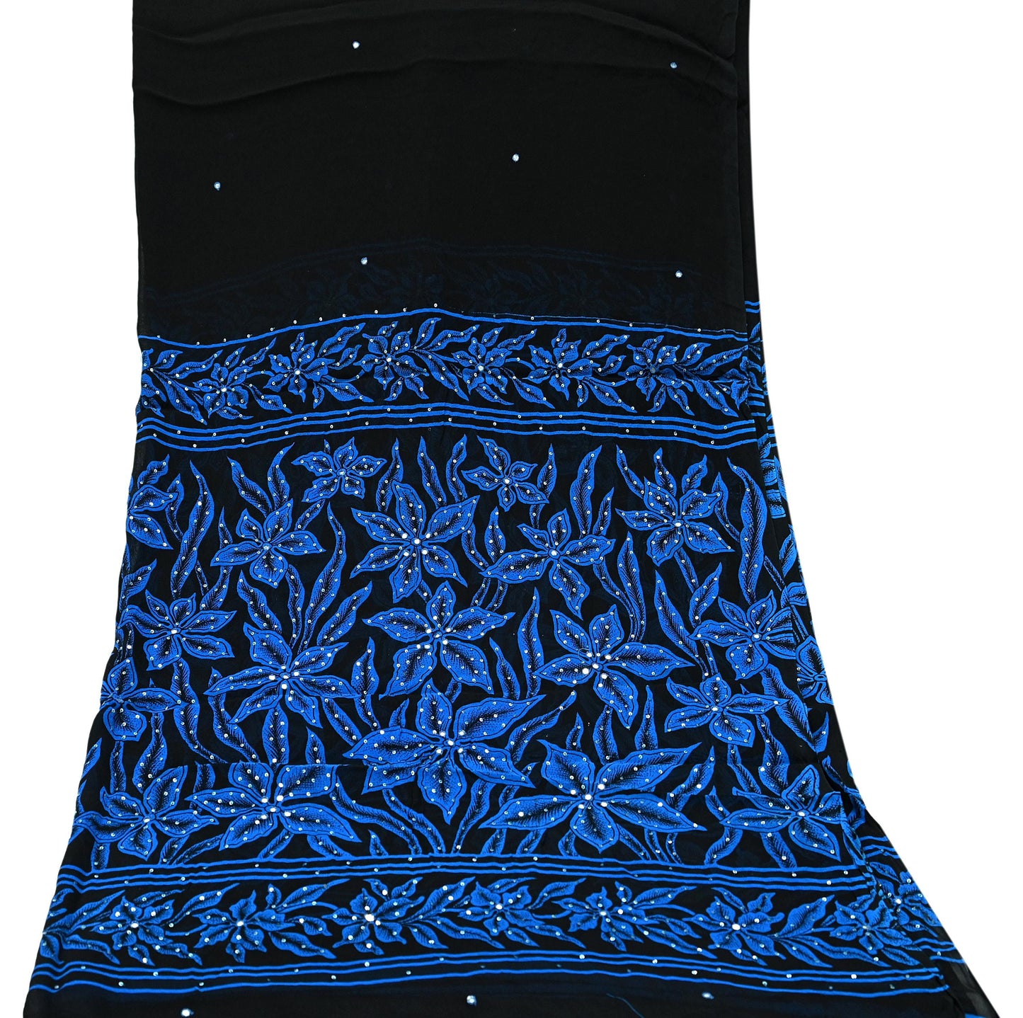 Indian Vintage Black Dupatta Long Stole Blend Georgette Hand Embroidered Printed Scarves Veil Scarf Wrap Hippie Boho