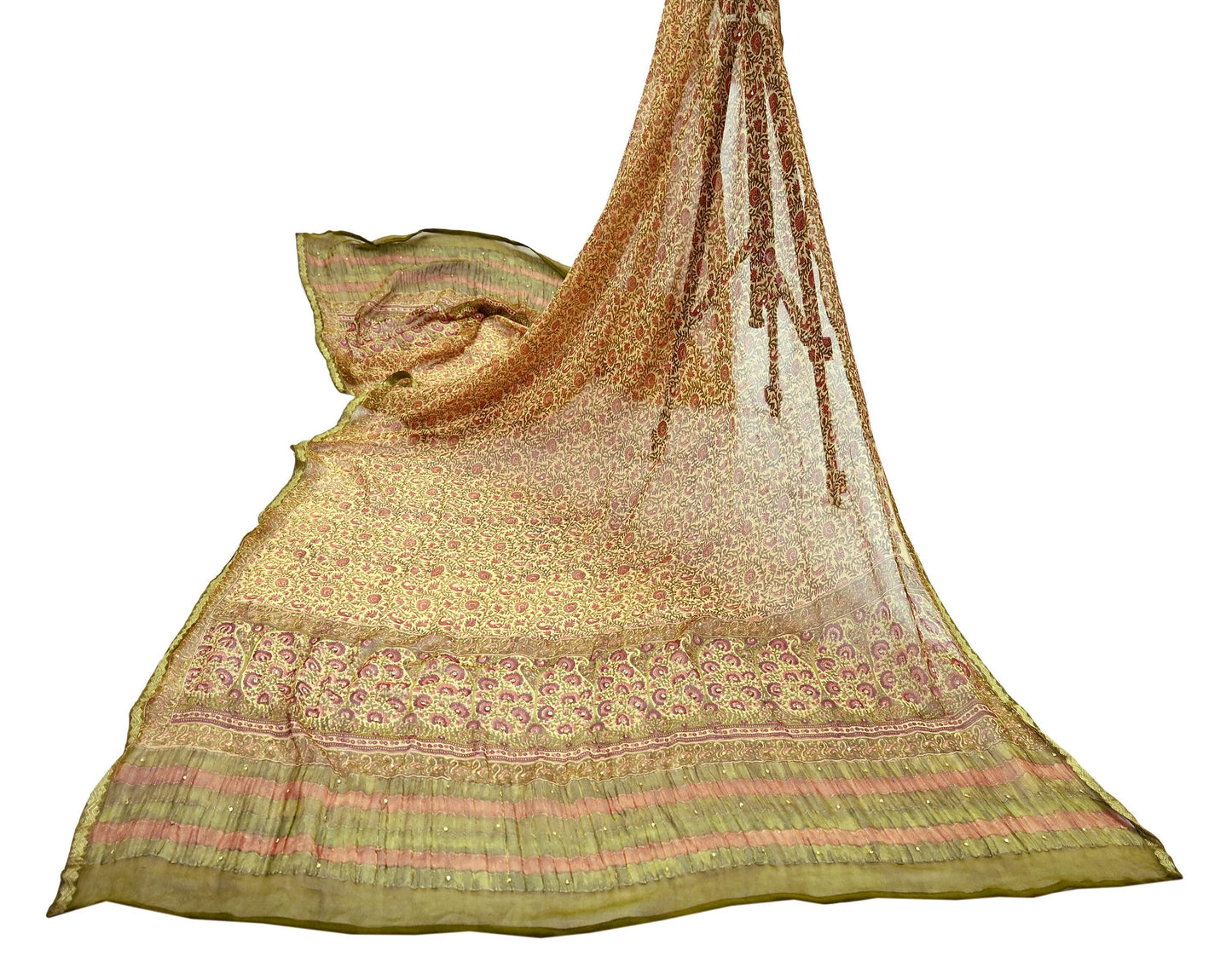 Indian Vintage Dupatta Beige Long Stole printed stole Pure Georgette Silk Scarves Veil Wrap Soft