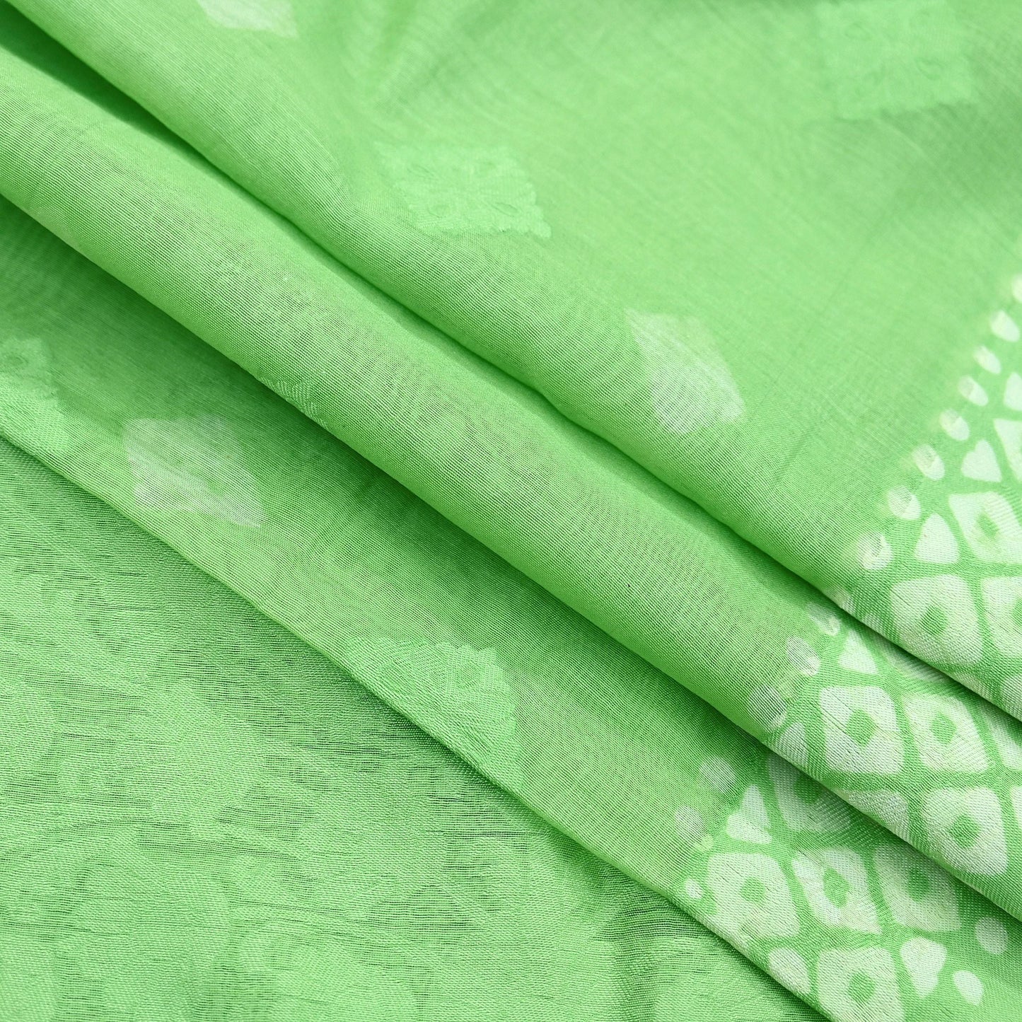 Indian Vintage Dupatta Green Long Stole Printed Woven Pure Silk Scarves Veil Soft Fringes