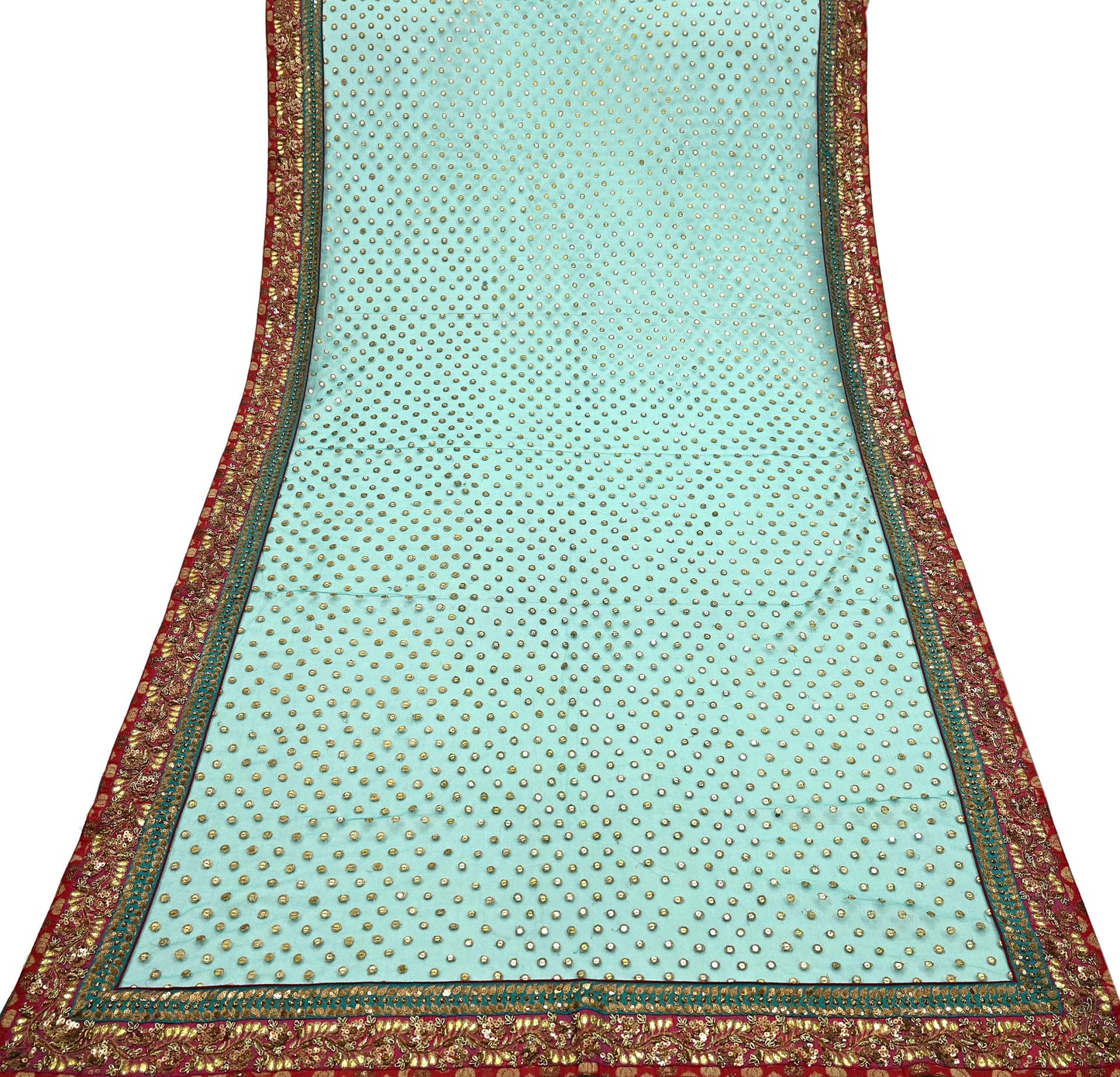 Indian Vintage Heavy Bridal Dupatta Green Net Mesh Long Stole Hand Embroidered Scarf Zardozi Zari Sequins Wedding/Party wear hijab veil