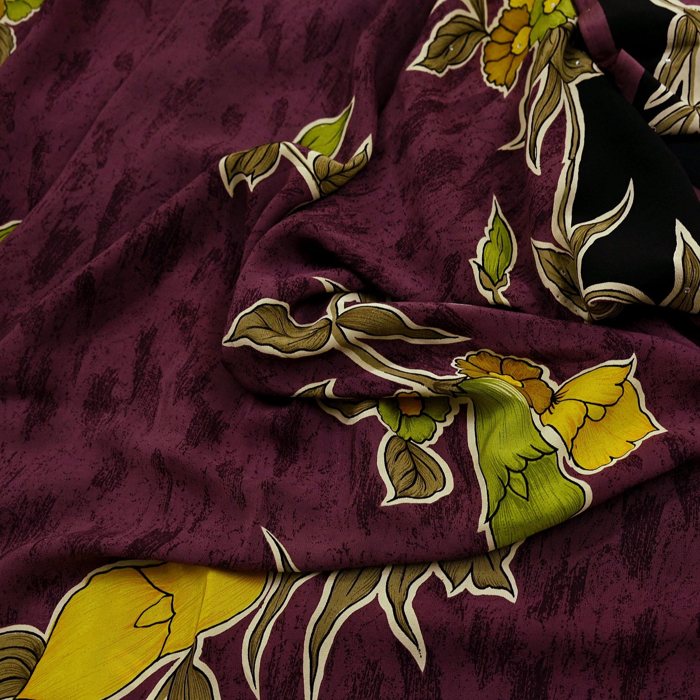 Indian Vintage Brown Saree Pure Crepe Silk Block Printed Sari 5yd Sewing Floral Soft Craft Fabric Wrap Dress Making Crafting Quilting