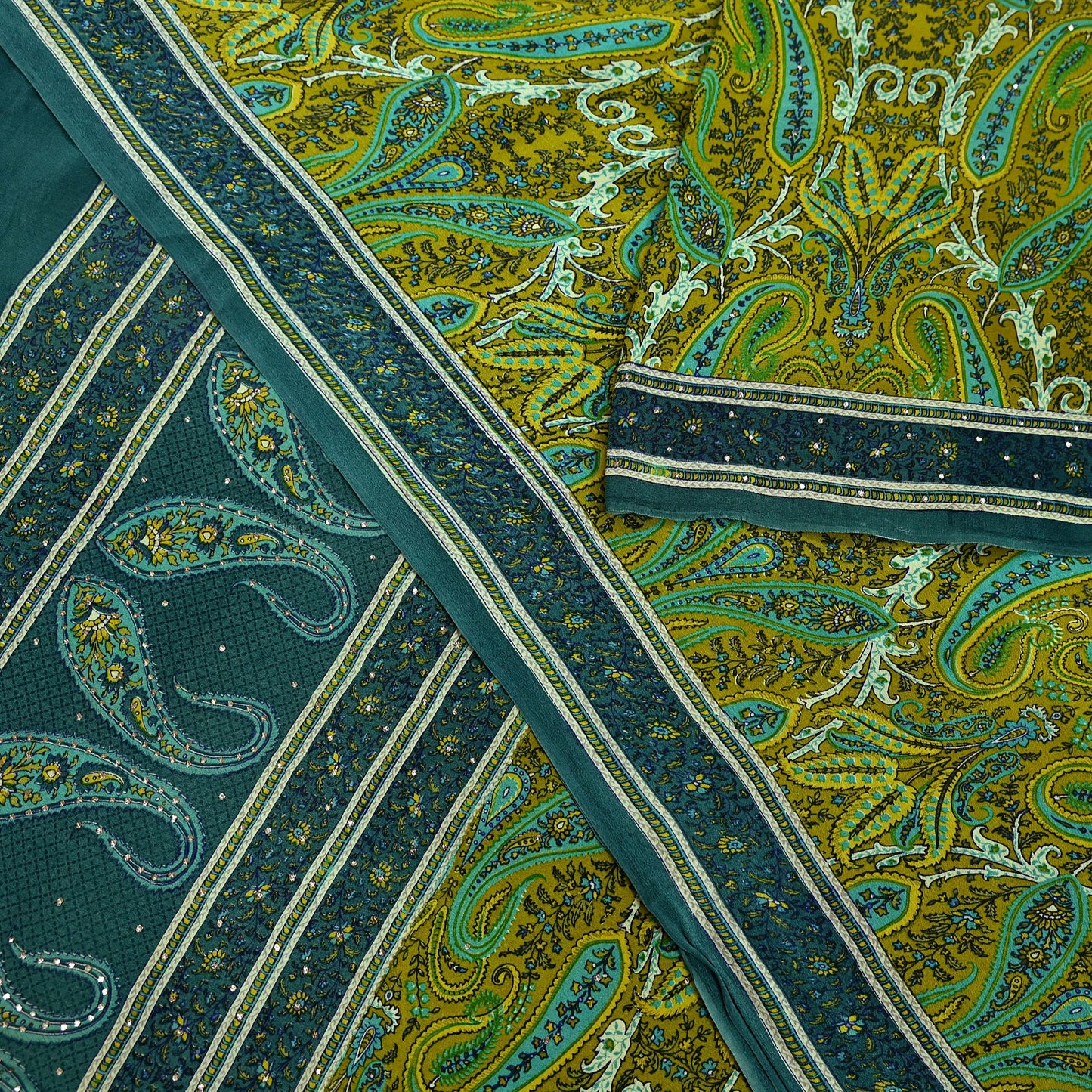 Indian Vintage Sari Pure Crepe Silk Mukesh Work Printed Saree 5yard Sewing Soft Craft Fabric Ethnic Dress making For Crafting Quilting