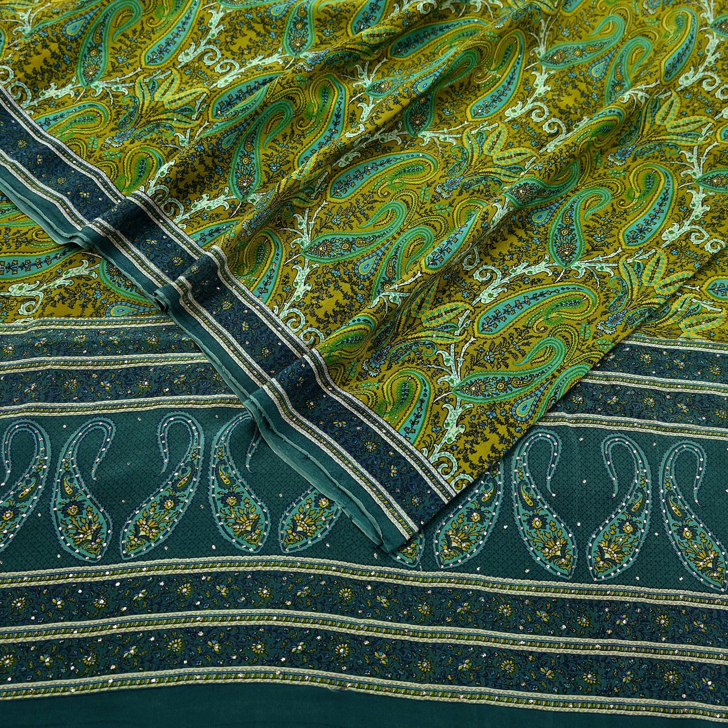 Indian Vintage Sari Pure Crepe Silk Mukesh Work Printed Saree 5yard Sewing Soft Craft Fabric Ethnic Dress making For Crafting Quilting