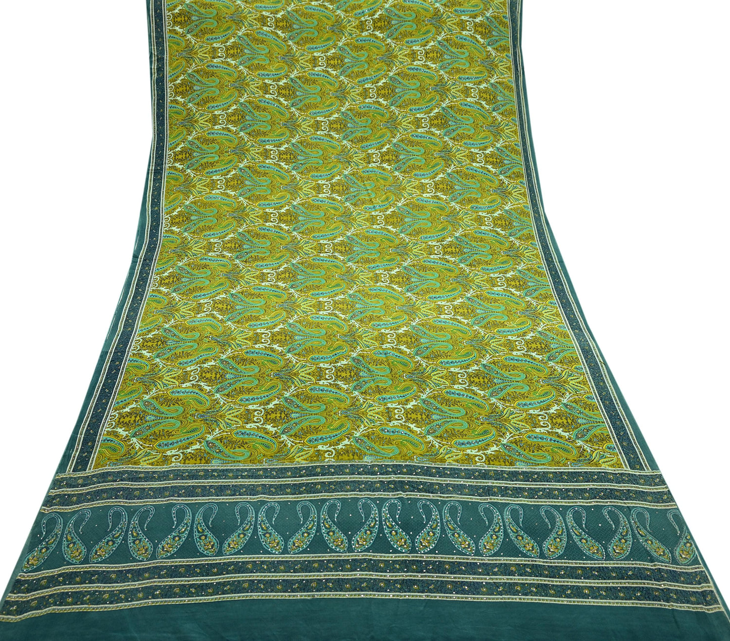 Indian Vintage Sari Pure Crepe Silk Mukesh Work Printed Saree 5yard Sewing Soft Craft Fabric Ethnic Dress making For Crafting Quilting